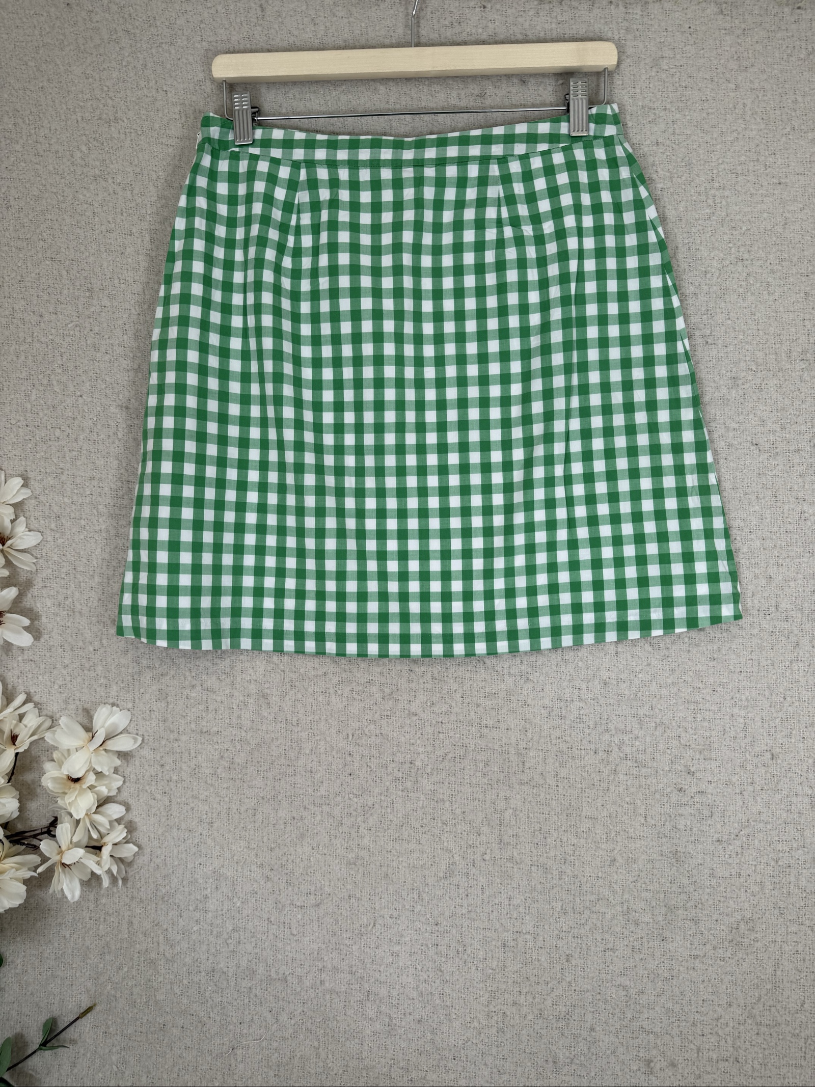 Boden Green White Checked Cotton Mini Skirt UK 12R image 3