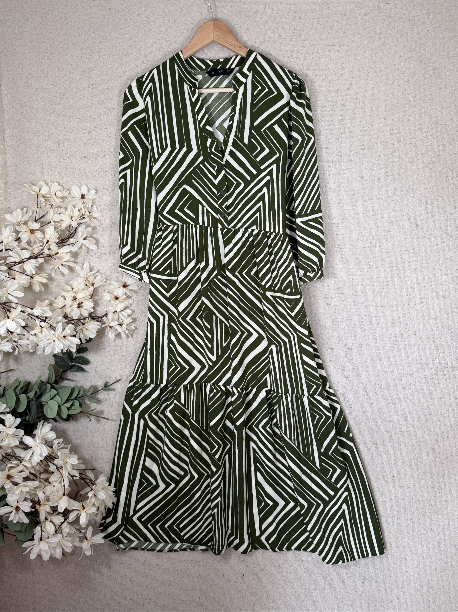 F&F Green Patterned Midi Dress UK 12