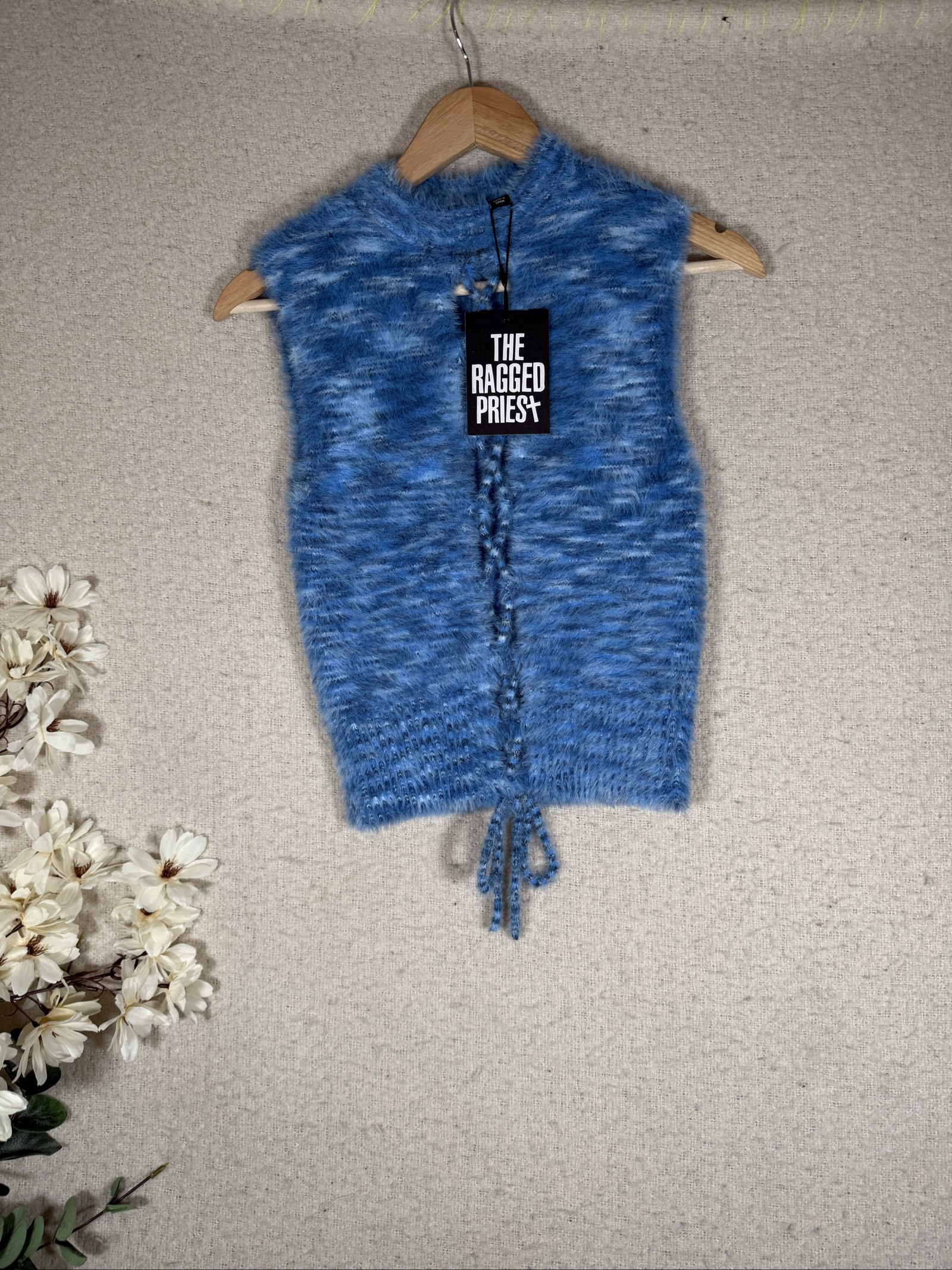 The Ragged Priest Blue Fluffy Knit Sleeveless Top Size 14