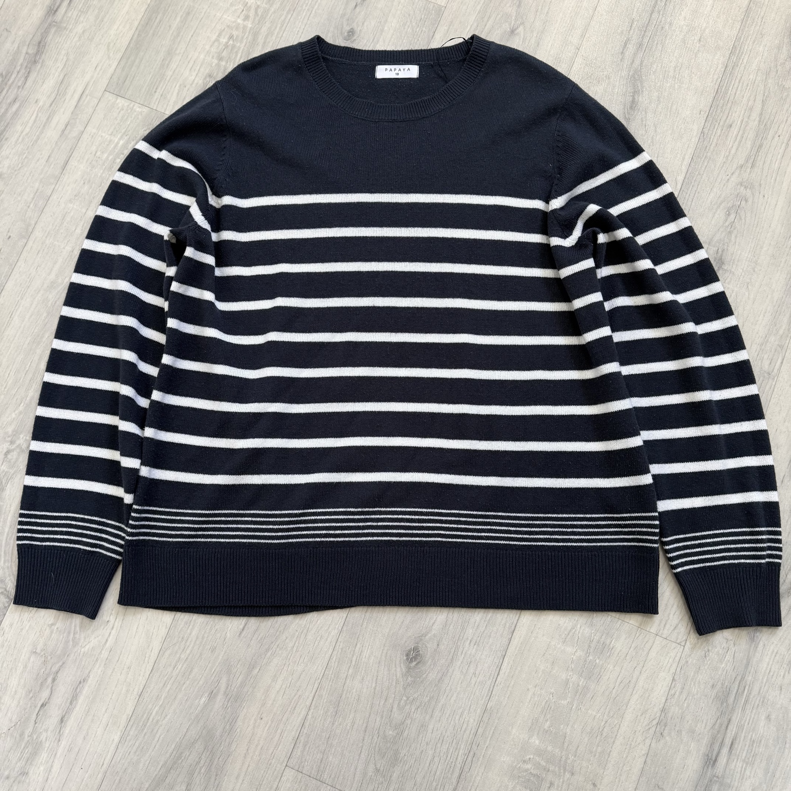 Papaya Women's Navy Striped Knitted Jumper Size 18