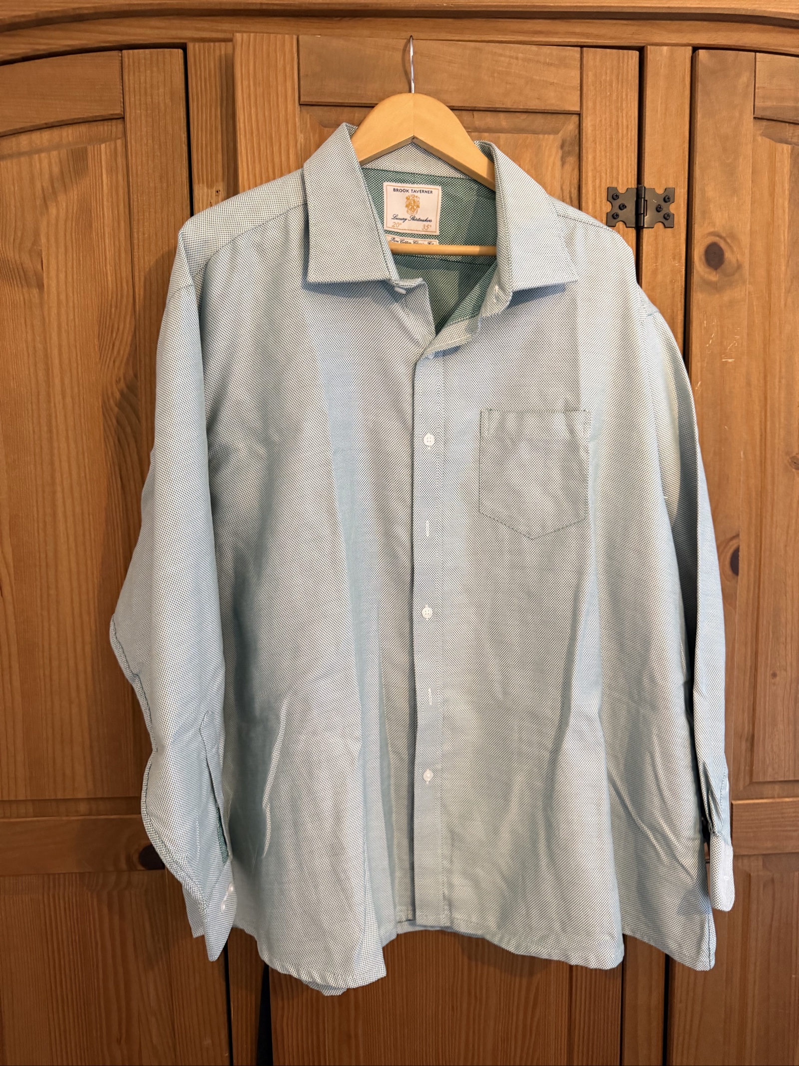 Brook Taverner Classic Fit Shirt Green white 20 inch collar Pure Cotton