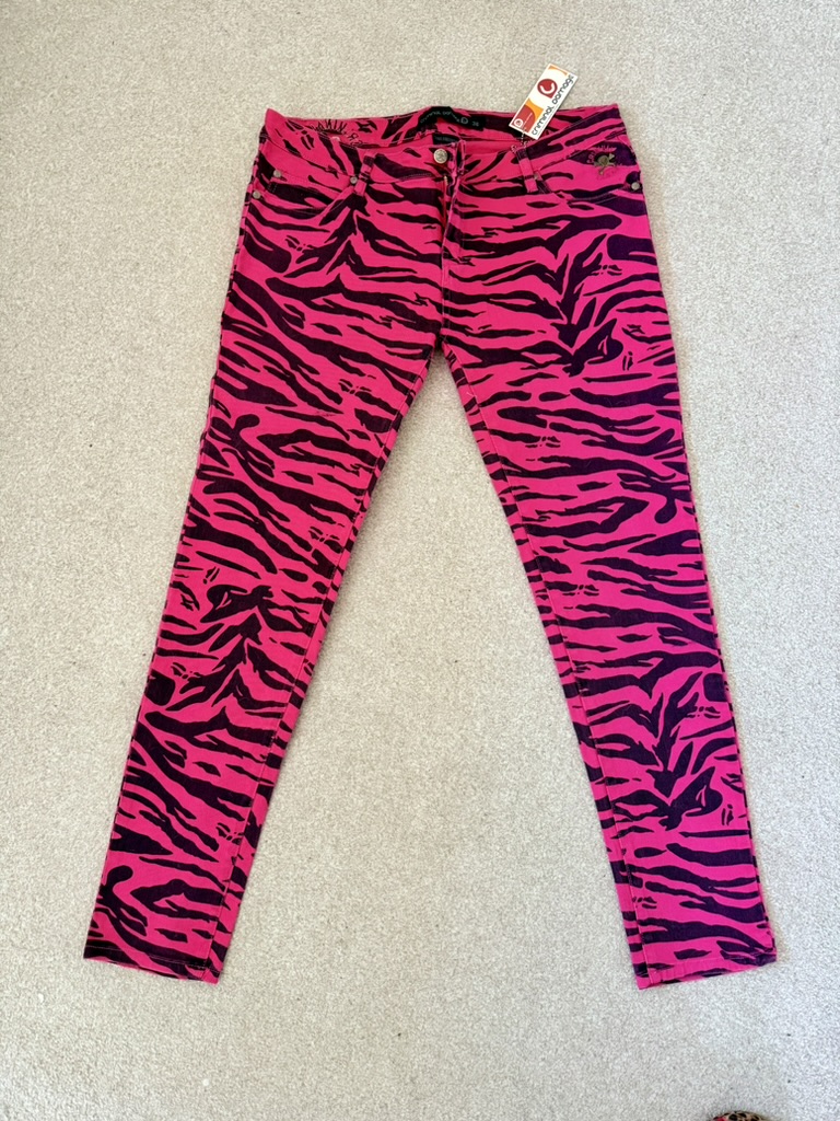 Criminal Damage Women's Stretch Zebra Print Trousers Size 36