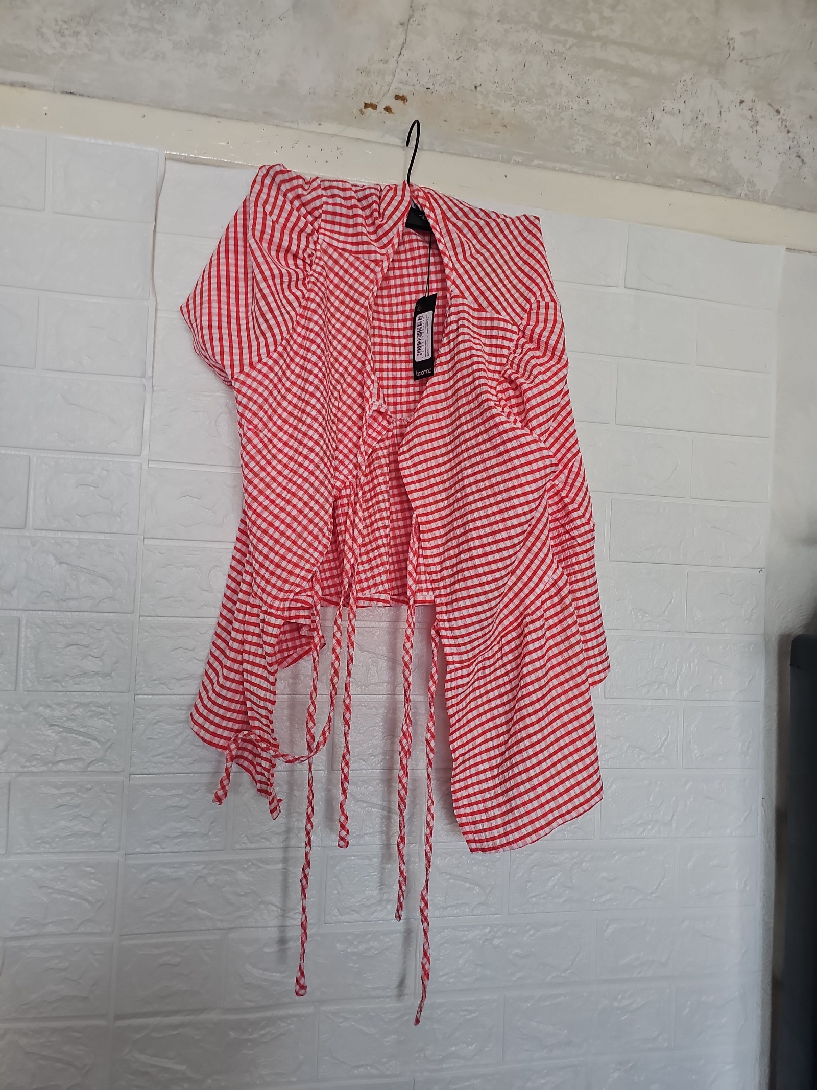 Monki Women's Red Gingham Tie-Front Top Size M