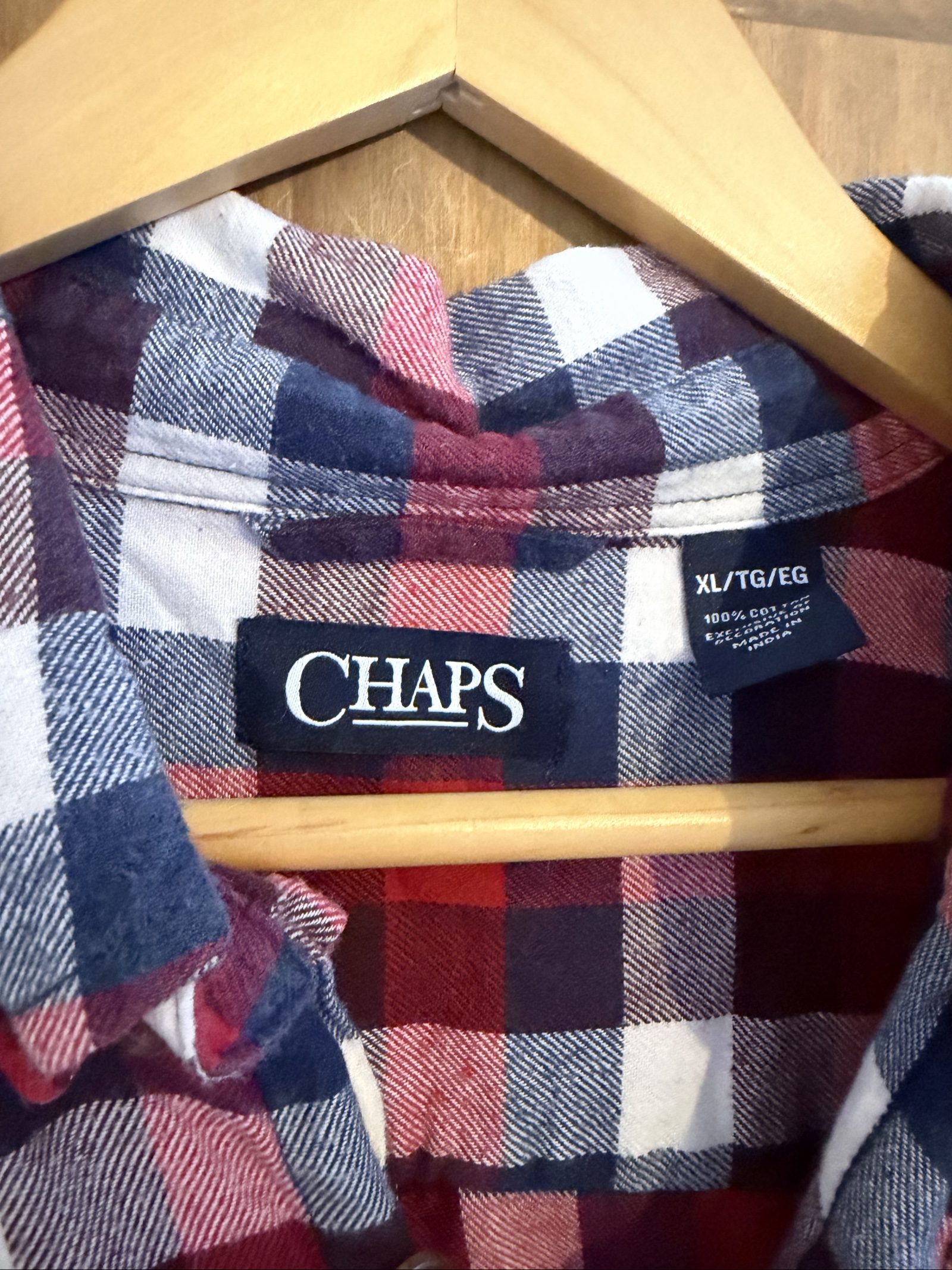 Chaps Men's XL Red Blue Check flannel Cotton Shirt image 3