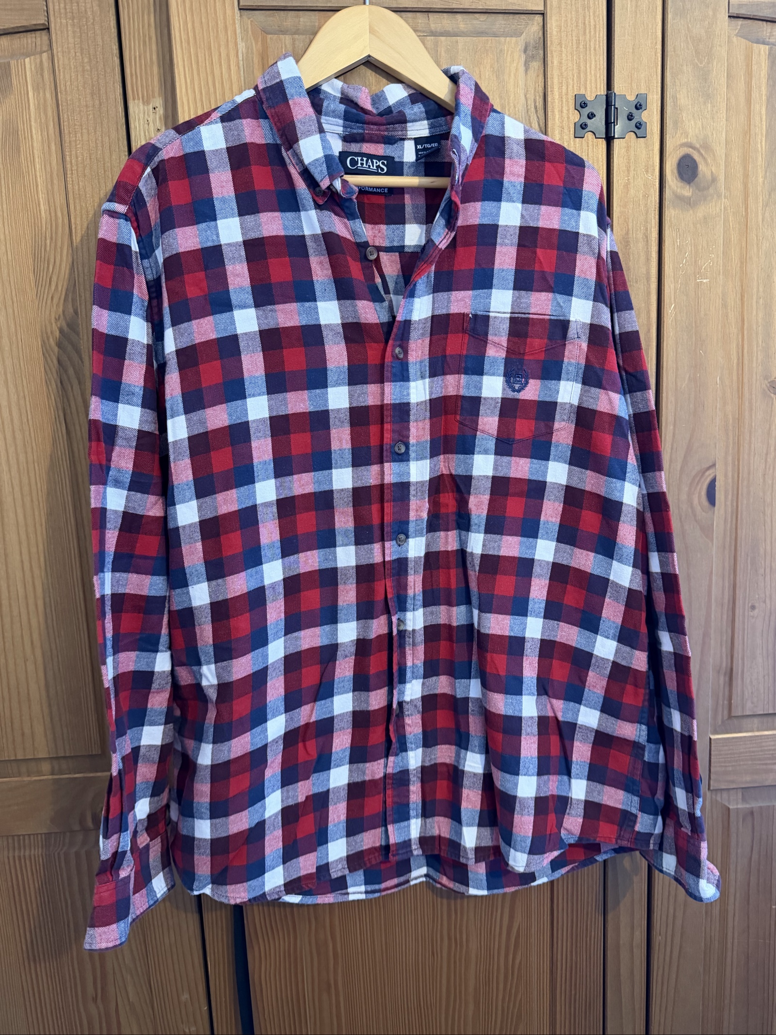 Chaps Men's XL Red Blue Check flannel Cotton Shirt