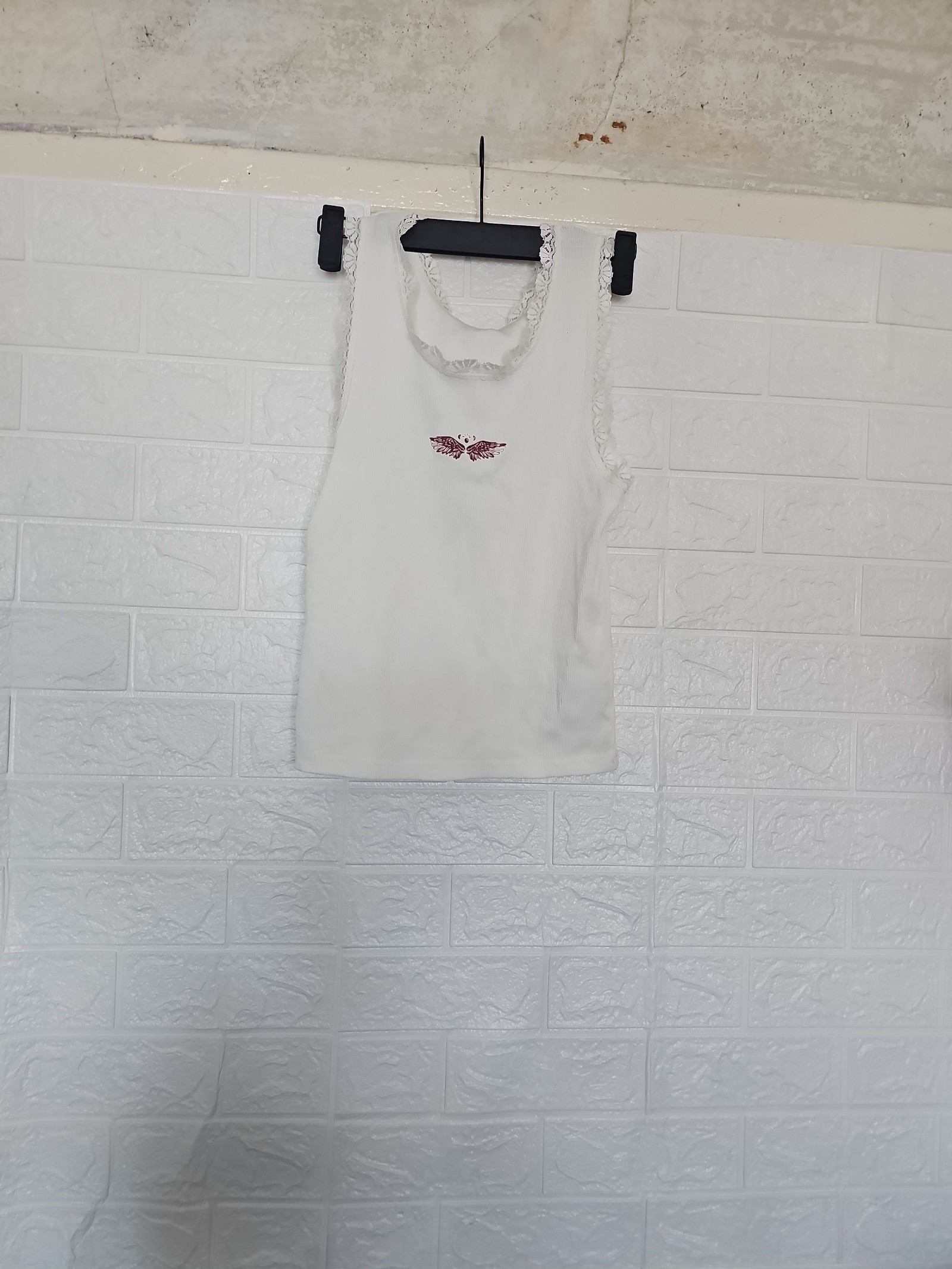 White Women's Sleeveless Tank Top with Embroidered Moth