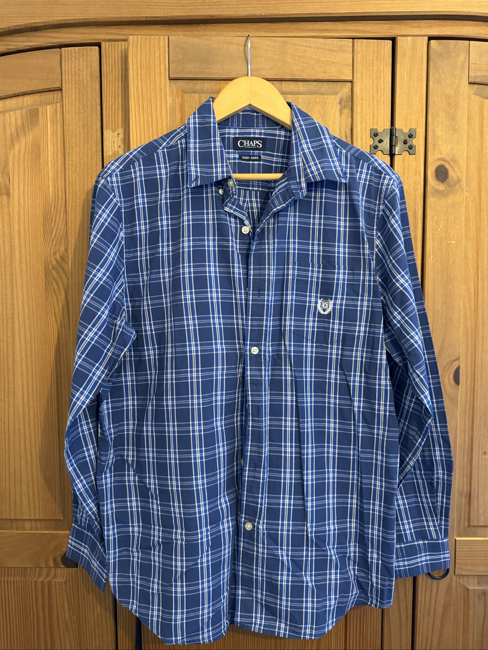 Chaps Men's Blue Checked long sleeved Shirt L Cotton