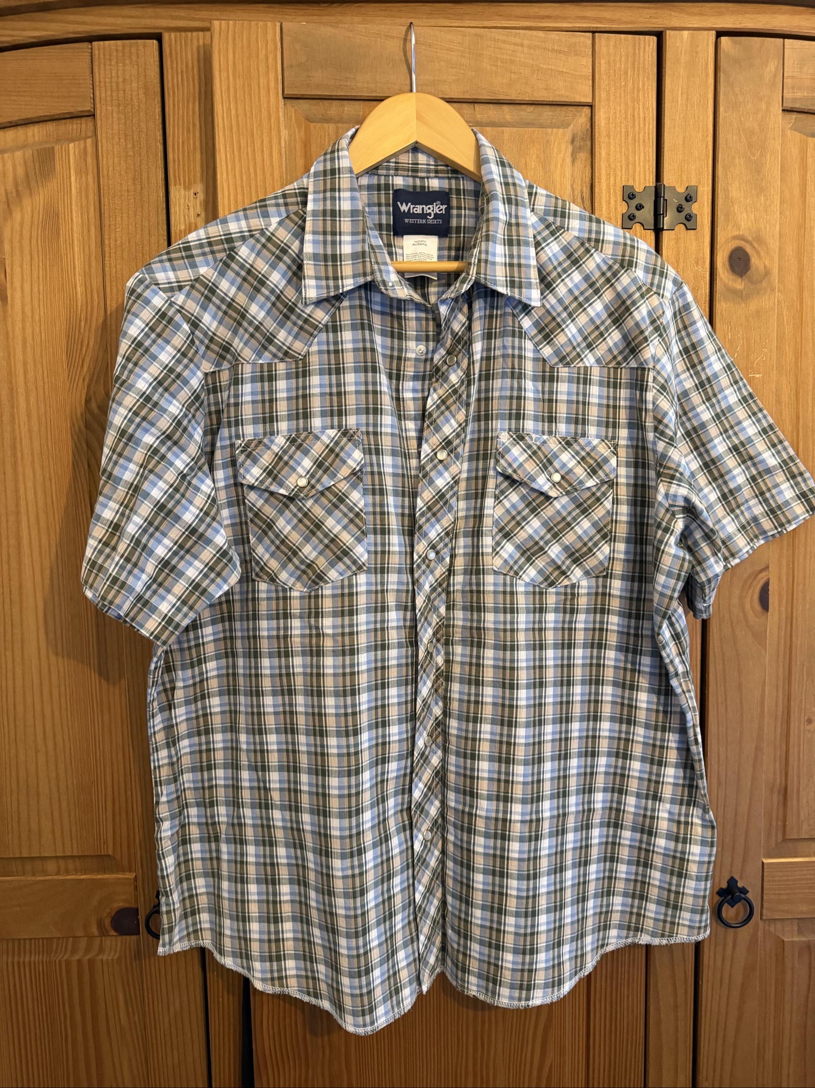 Wrangler XL Western Cotton Blend Short Sleeve Check Shirt