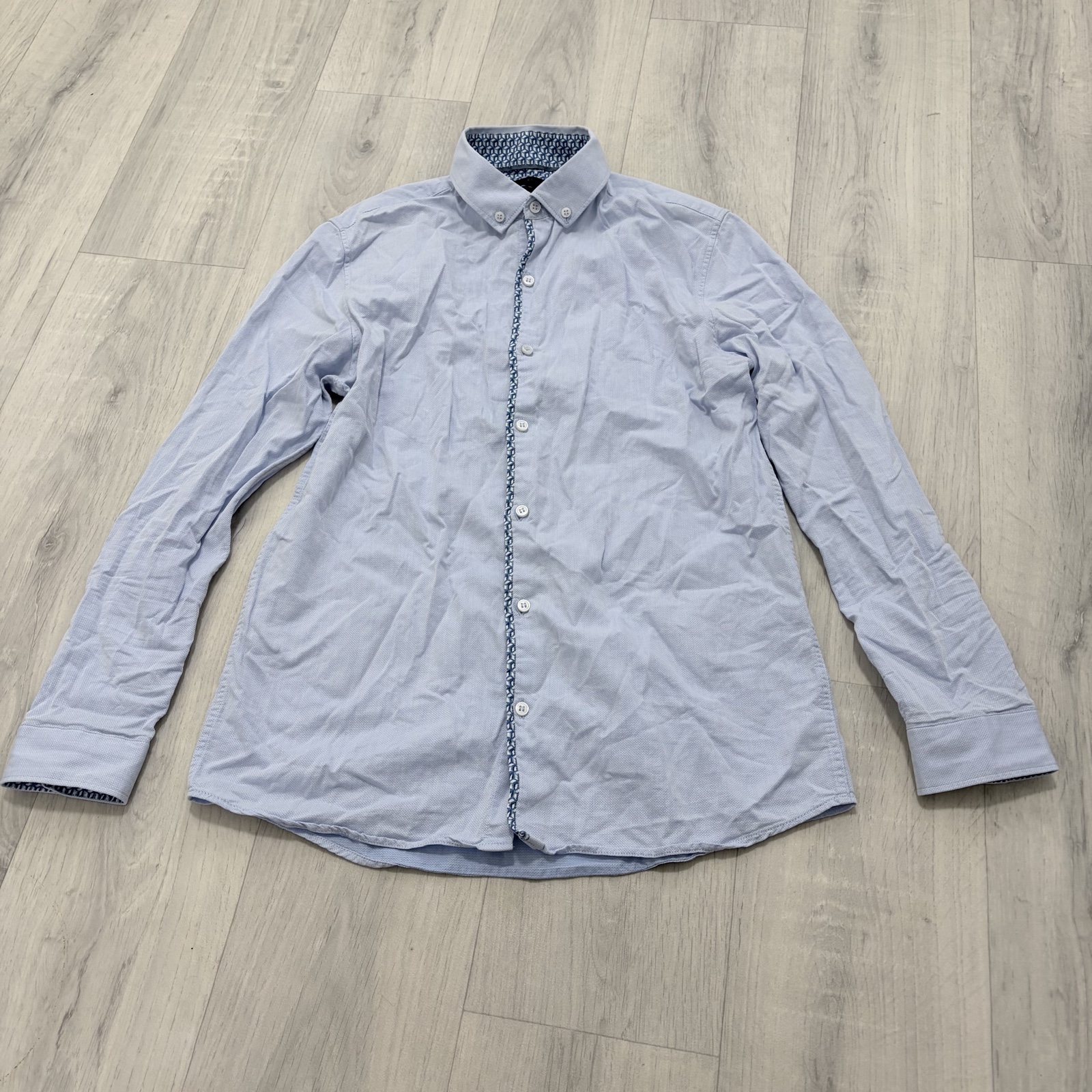 Next Blue Long Sleeve Shirt 14 years with Patterned Trim