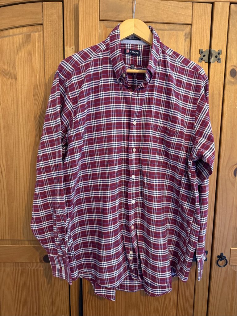 Chaps Men's Classic Fit Shirt Size 17.5 Burgundy Check