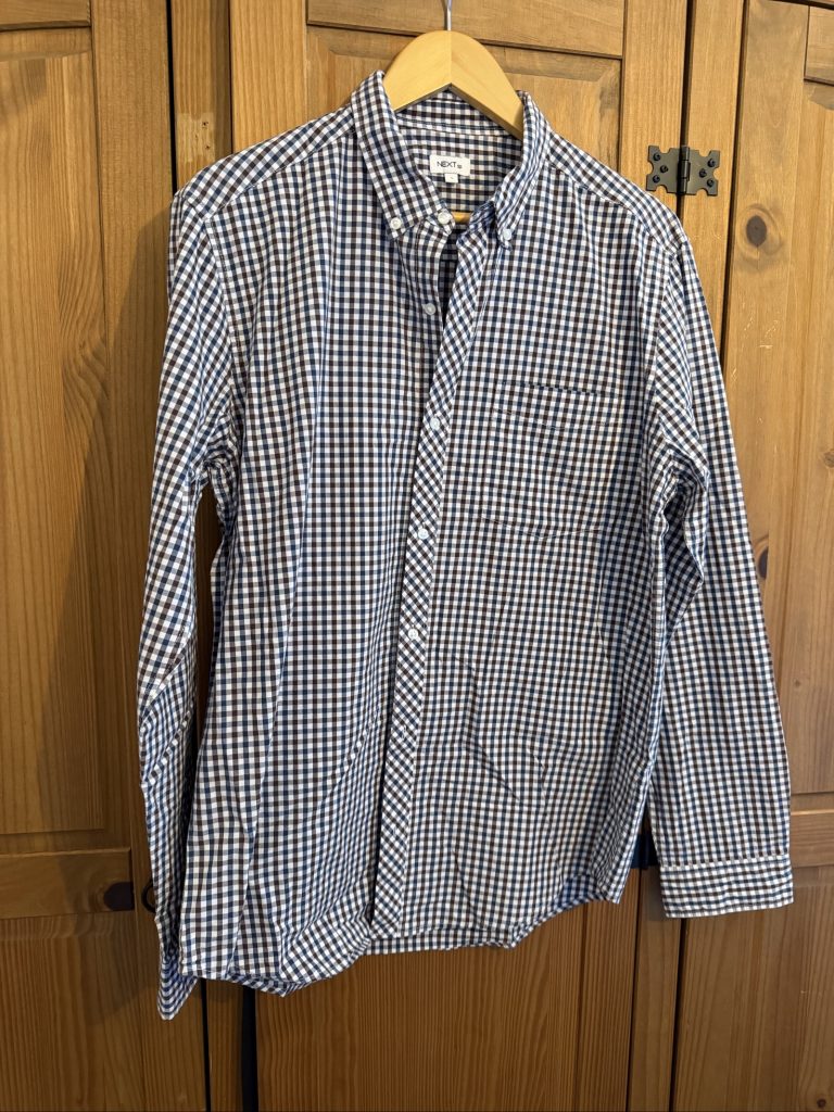 Next Men's Large Navy Burgundy Check Shirt Button-Down Collar