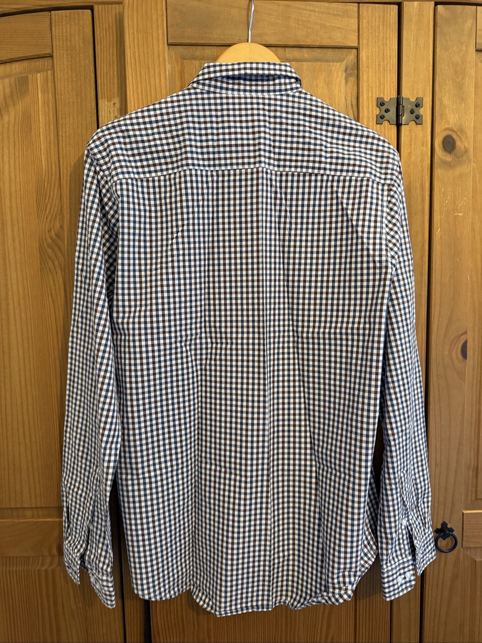 Next Men's Large Navy Burgundy Check Shirt Button-Down Collar image 2