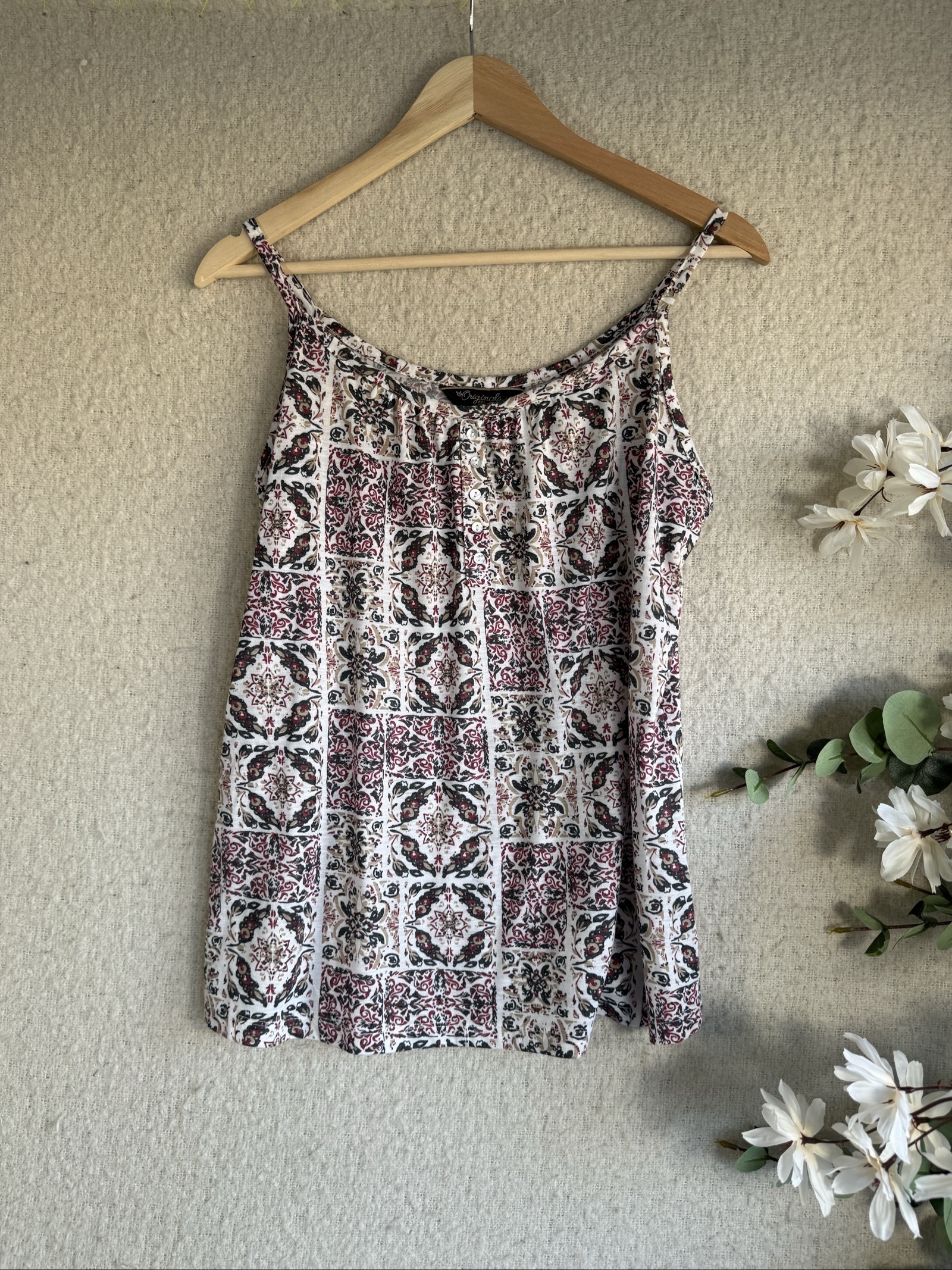 Originals Womens White & Pink Floral Boho Cami Top Size 12 Lightweight