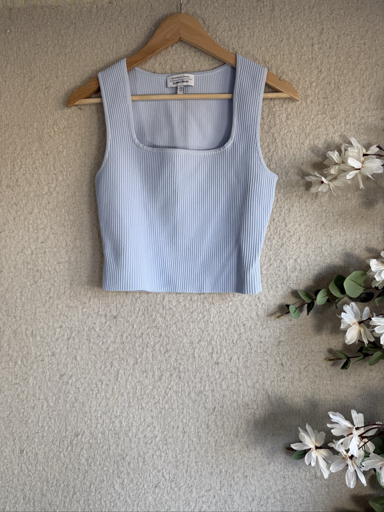 & Other Stories Light Blue Ribbed Tank Top Small Stylish Summer Essential