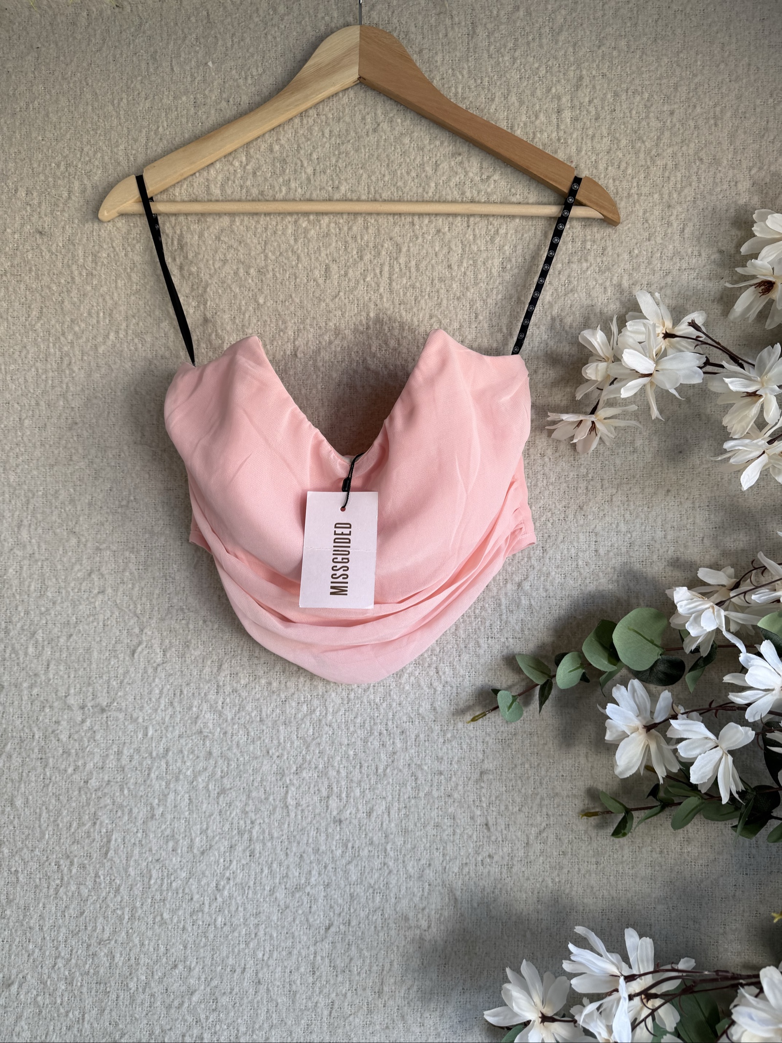SOLD DO NOT SELL Missguided Pink Satin Crop Top UK 12 Ruched Cowl Neck with Back Zip