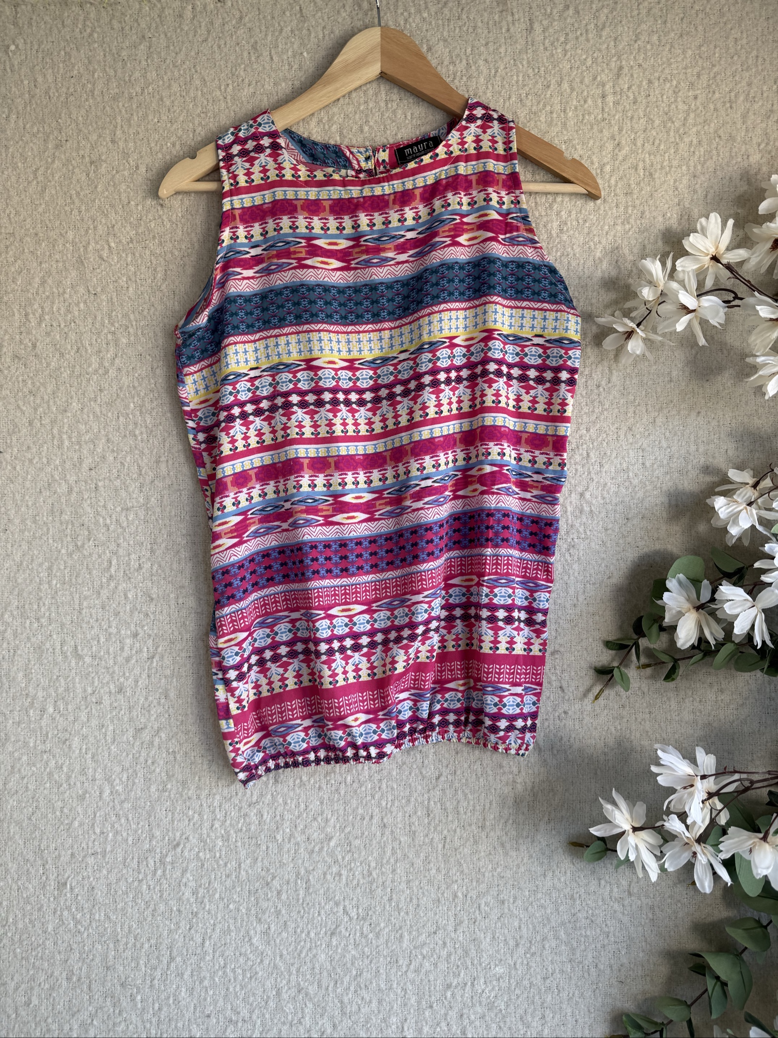 Mayra Multi-Colour Pattern Sleeveless Top Medium Boho Chic Casual Summer