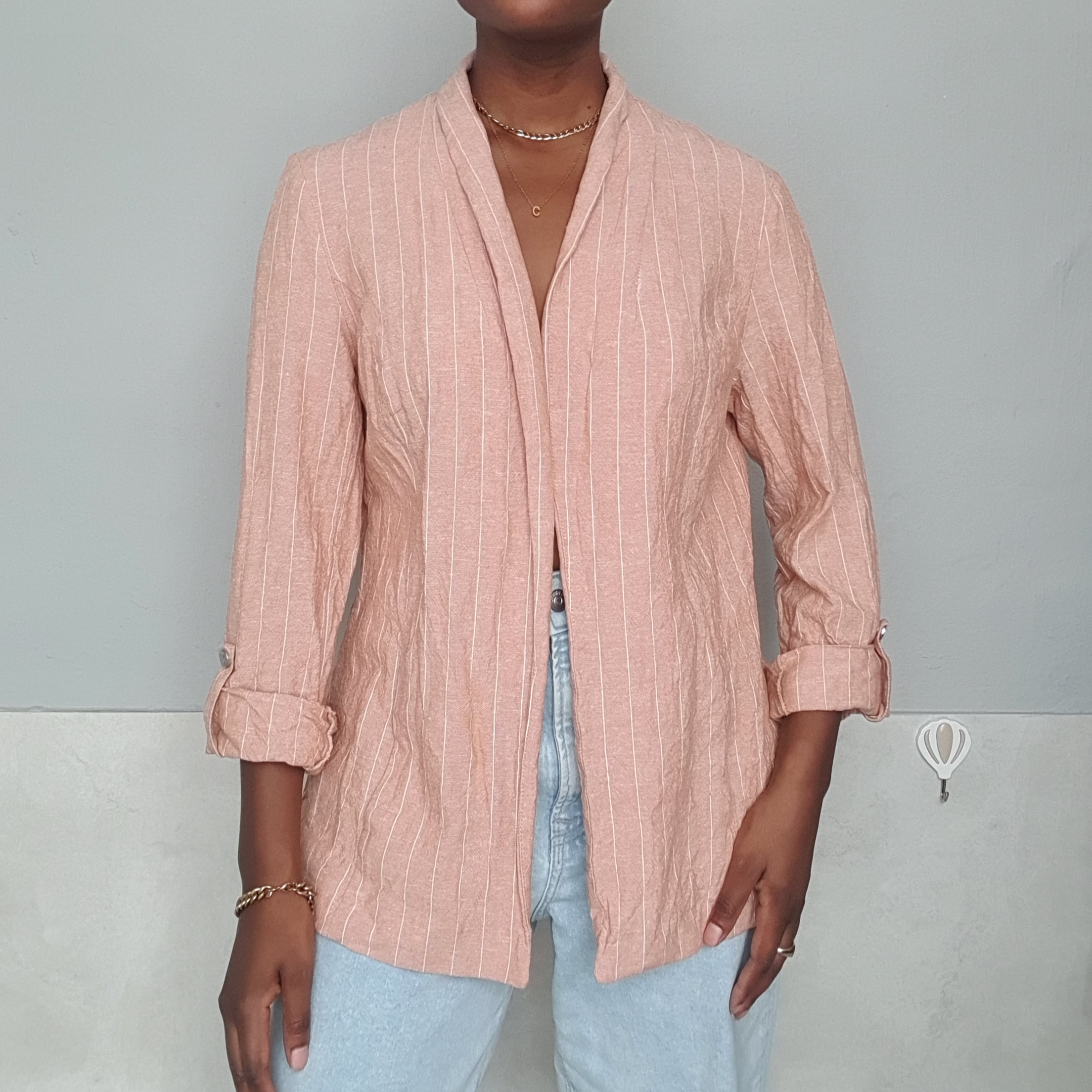 M&Co Pink Striped Linen Blend Blazer UK 12