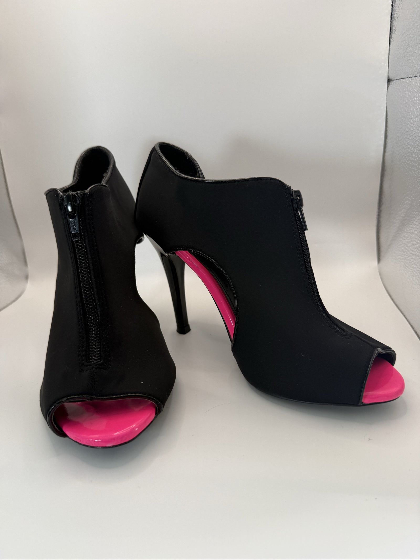 Next Black & Pink Peep Toe High Heel Ankle Boots Women's Size 6 Stiletto Shoes Chic