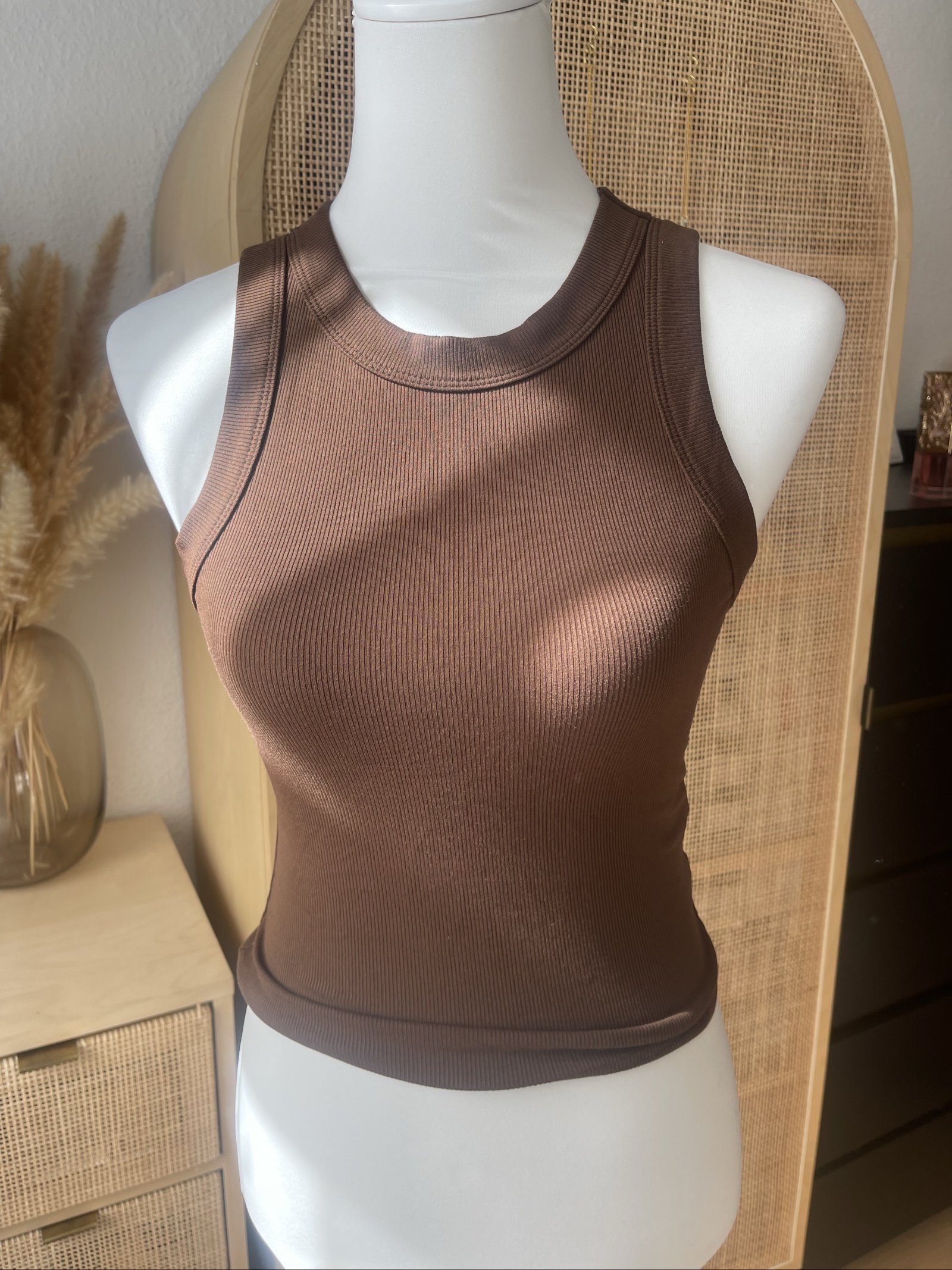 3 Women Crop Tops Black Brown & Rust Tie Front Ribbed Knit Size S-M image 2