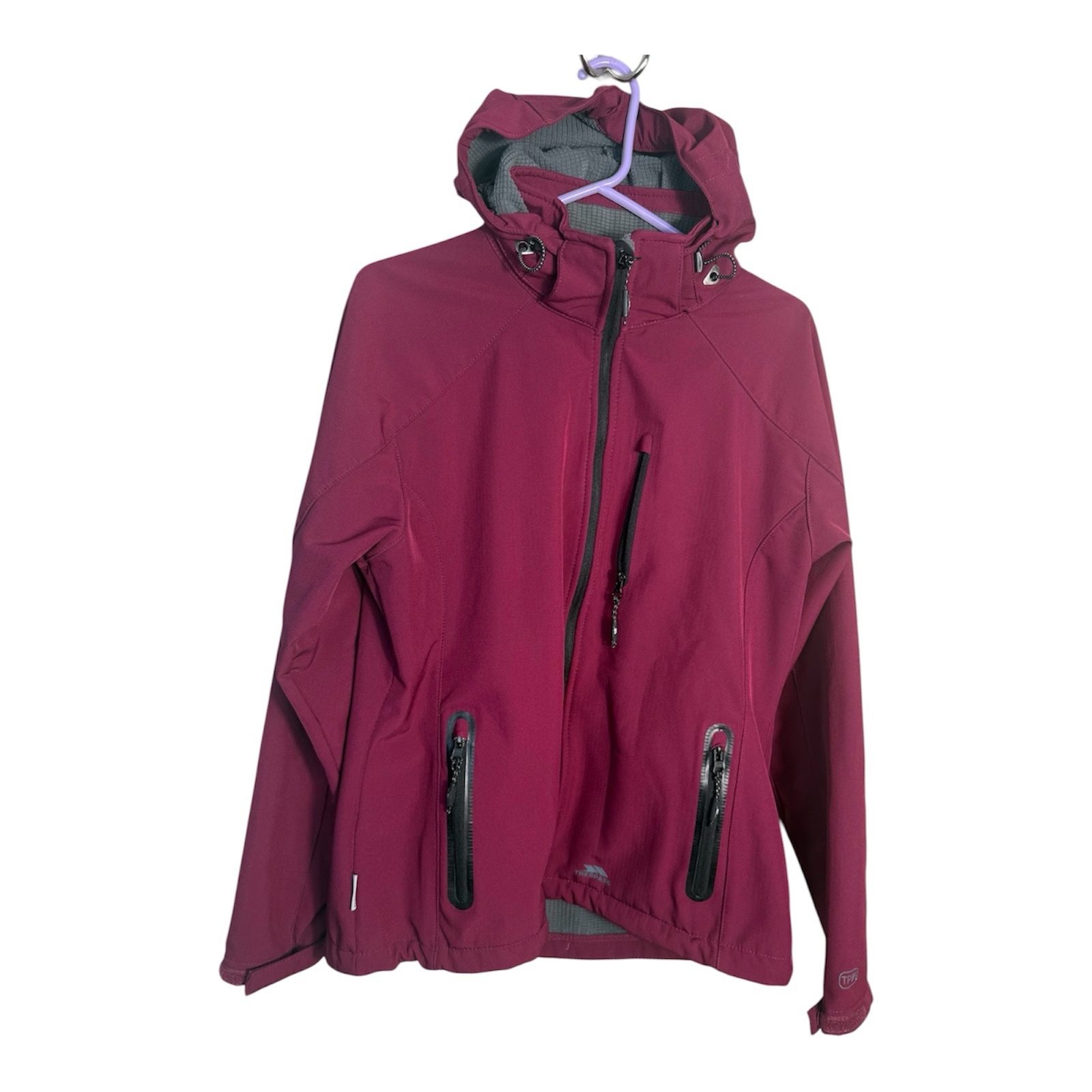 Trespass Softshell Jacket Womens L Burgundy Hooded Outdoor Zip