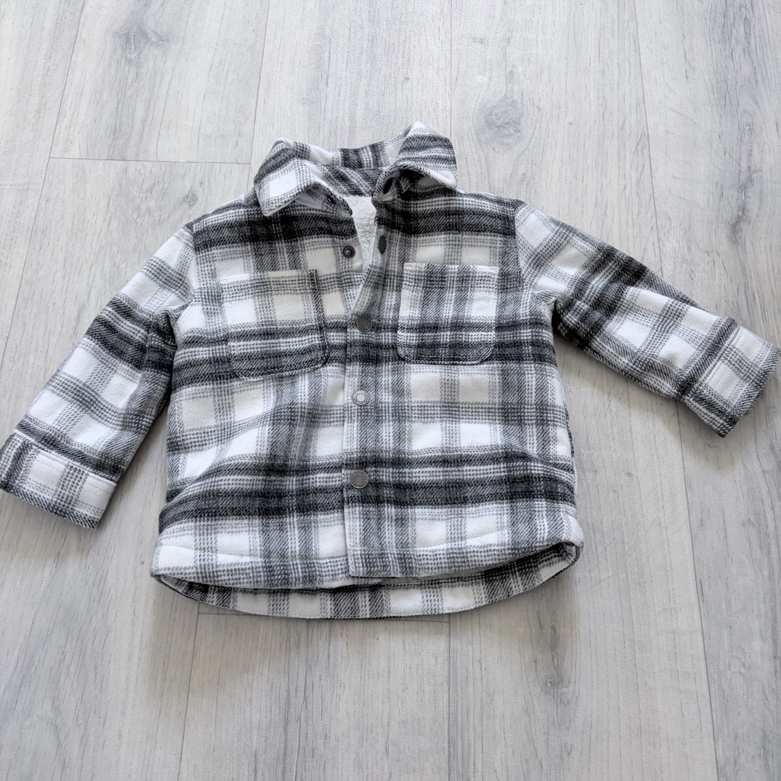 Unbranded Black & White Checked Toddler Fleece Shirt Jacket 12-18 Months