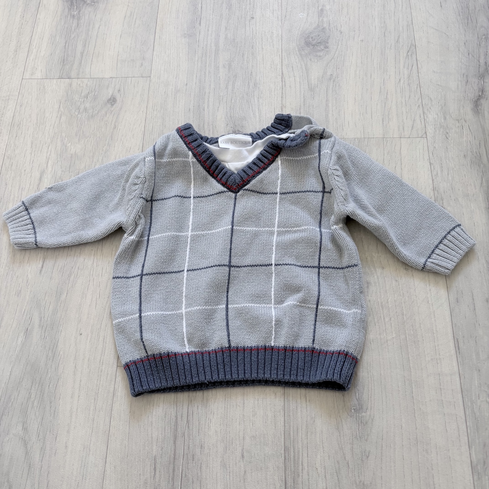 Baby Boutique Grey Knit Sweater 3-6 Months with Hood