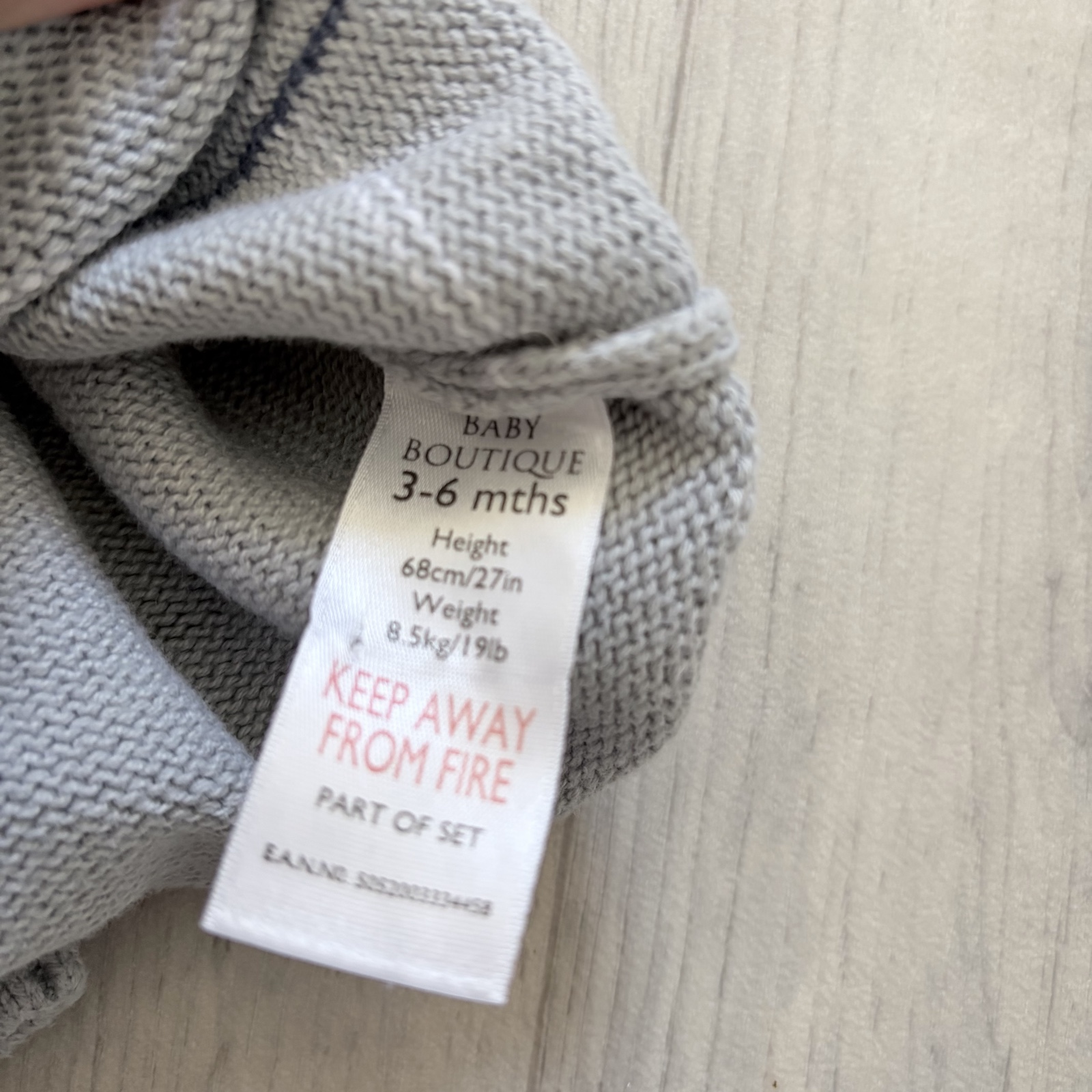 Baby Boutique Grey Knit Sweater 3-6 Months with Hood image 3