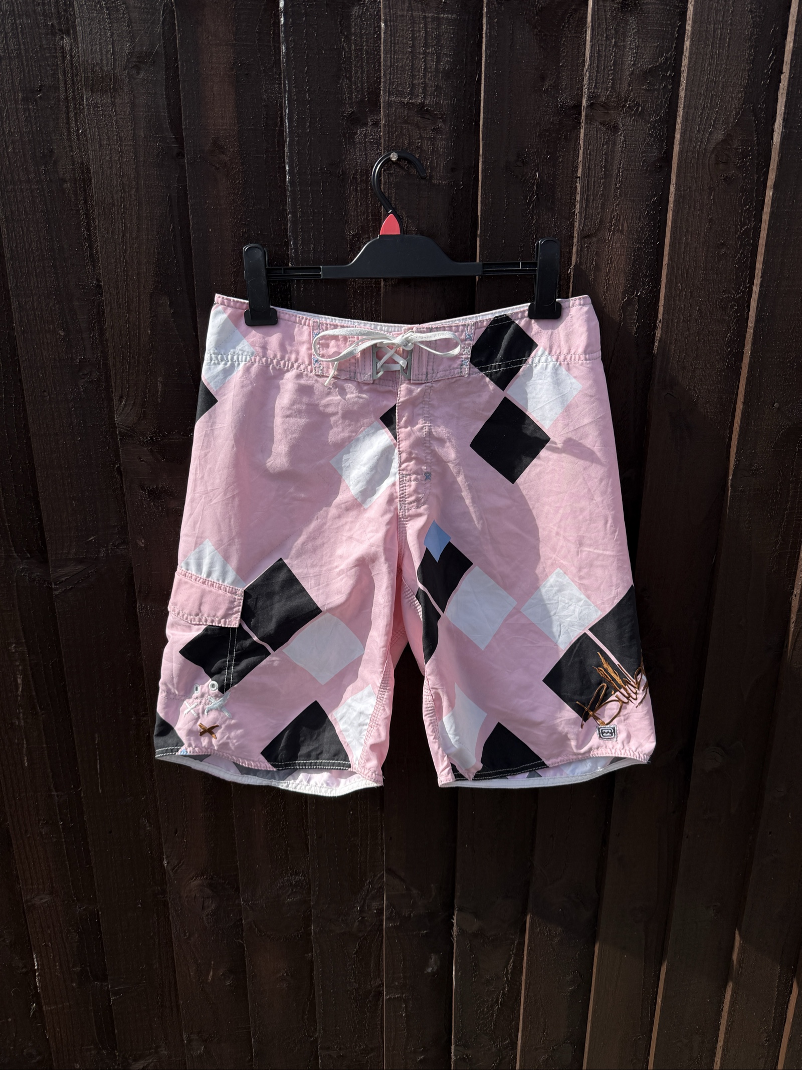 Billabong Pink & Black Geometric Pattern Board Shorts