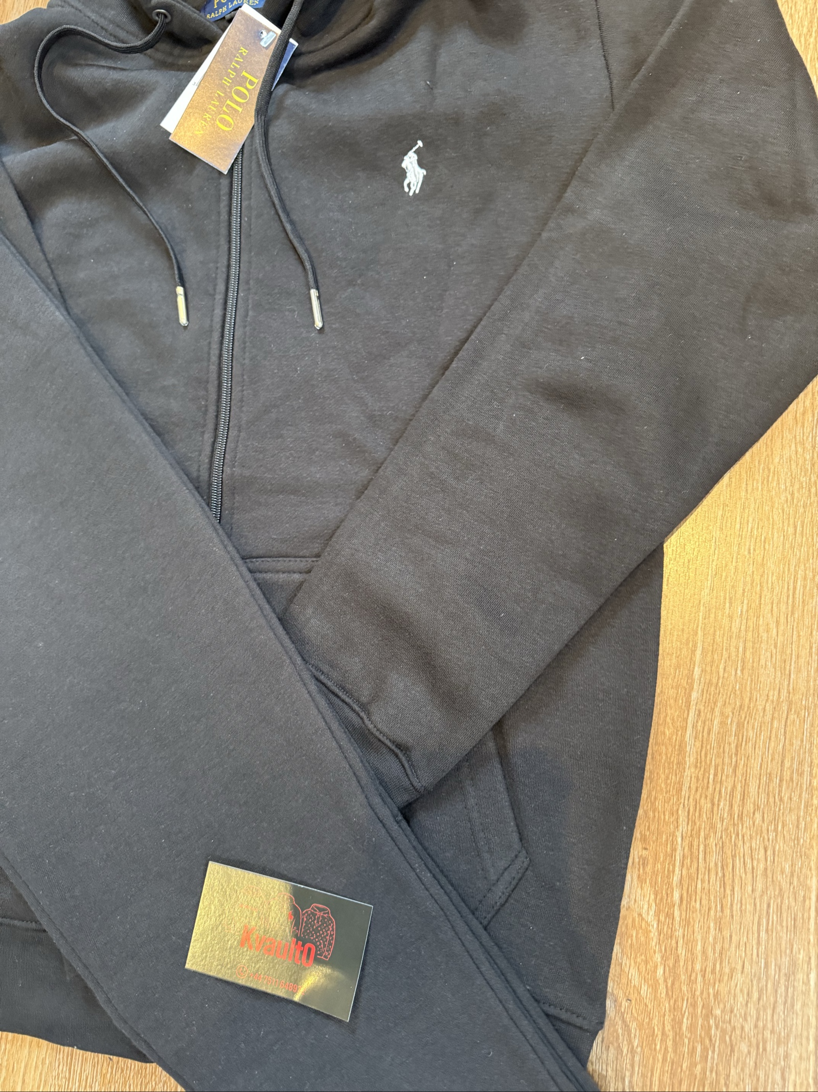 Polo Ralph Lauren Black Hoodie & Joggers Tracksuit M White Logo image 2