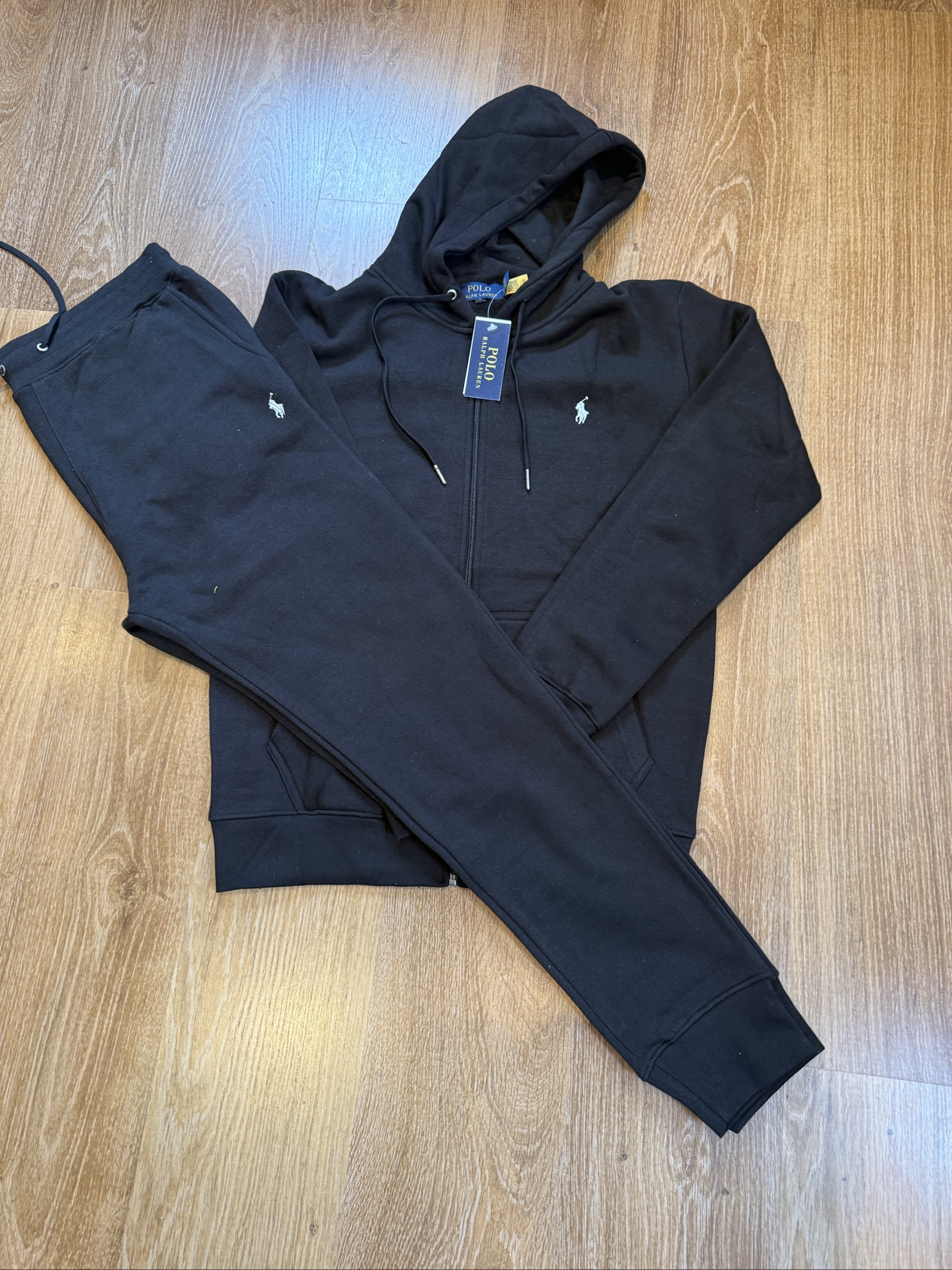 Polo Ralph Lauren Black Hoodie & Joggers Tracksuit M White Logo image 4