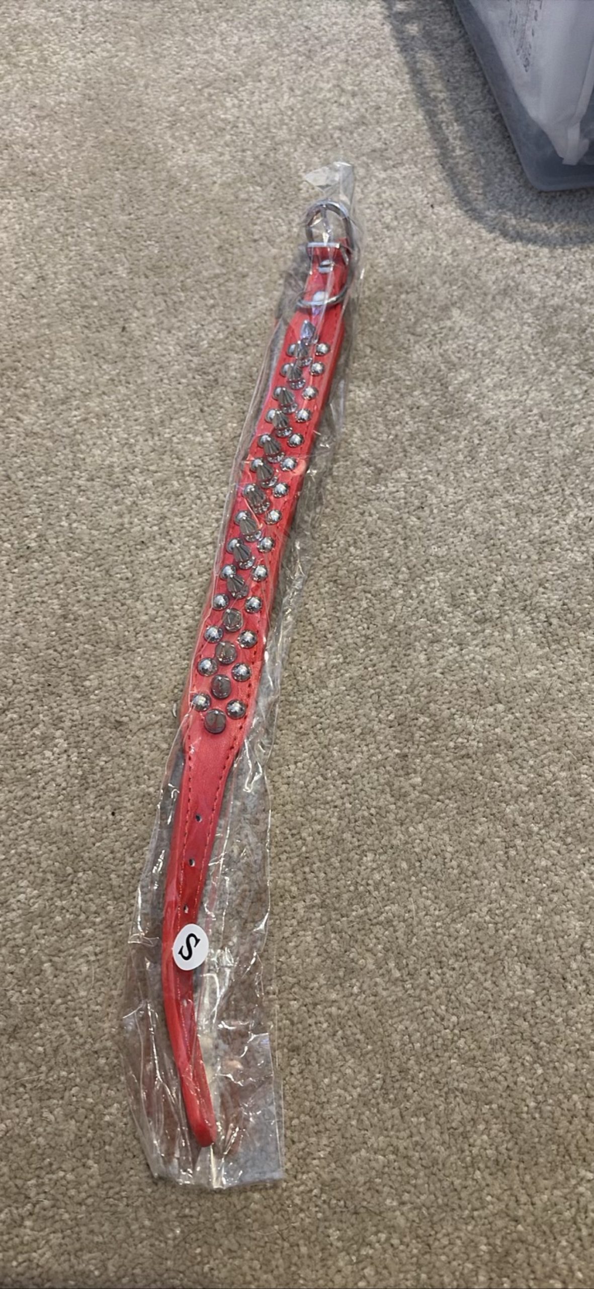 Red Studded Faux Leather Dog Collar Small