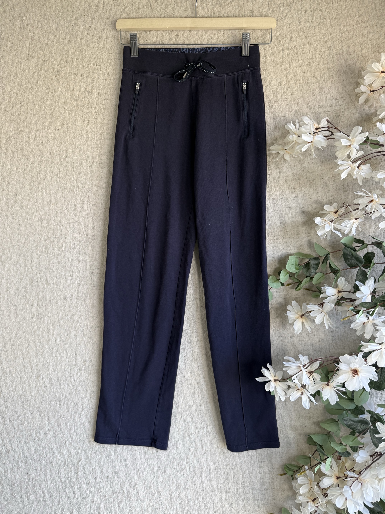 M&S Navy Blue Cotton Stretch Leggings Size 6 Soft Slim Fit Drawstring Waist