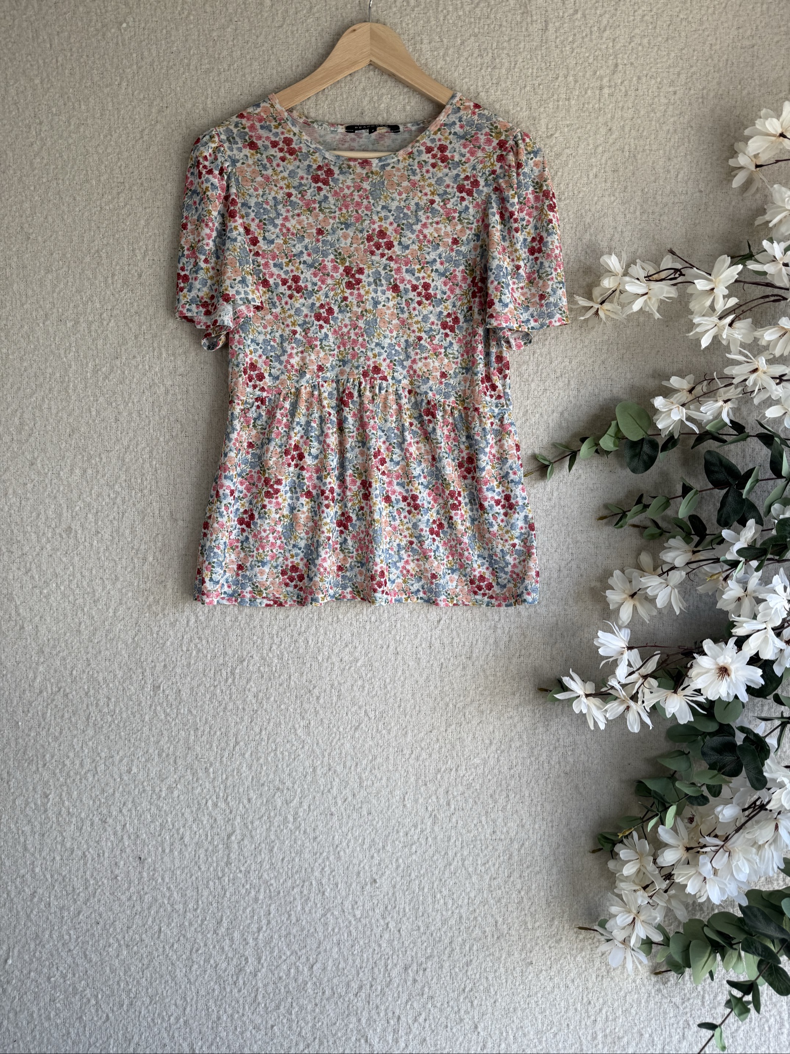Peacocks Multicolour Floral Print Peplum Top Size 8 Summer Casual Look