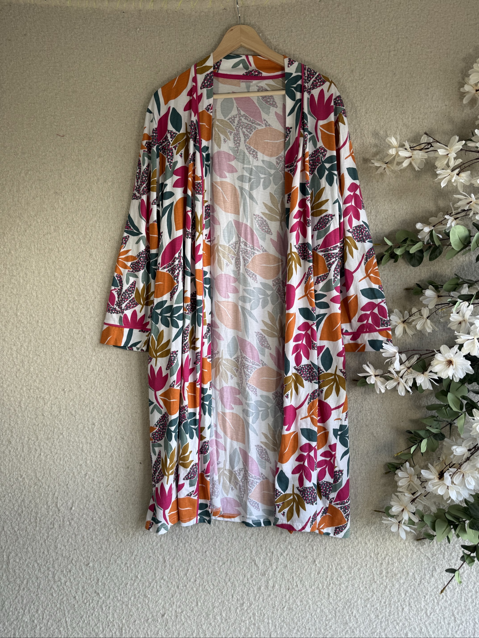 Damart Multi Colour Floral Print Cotton Long Cardigan XL Relaxed Fit