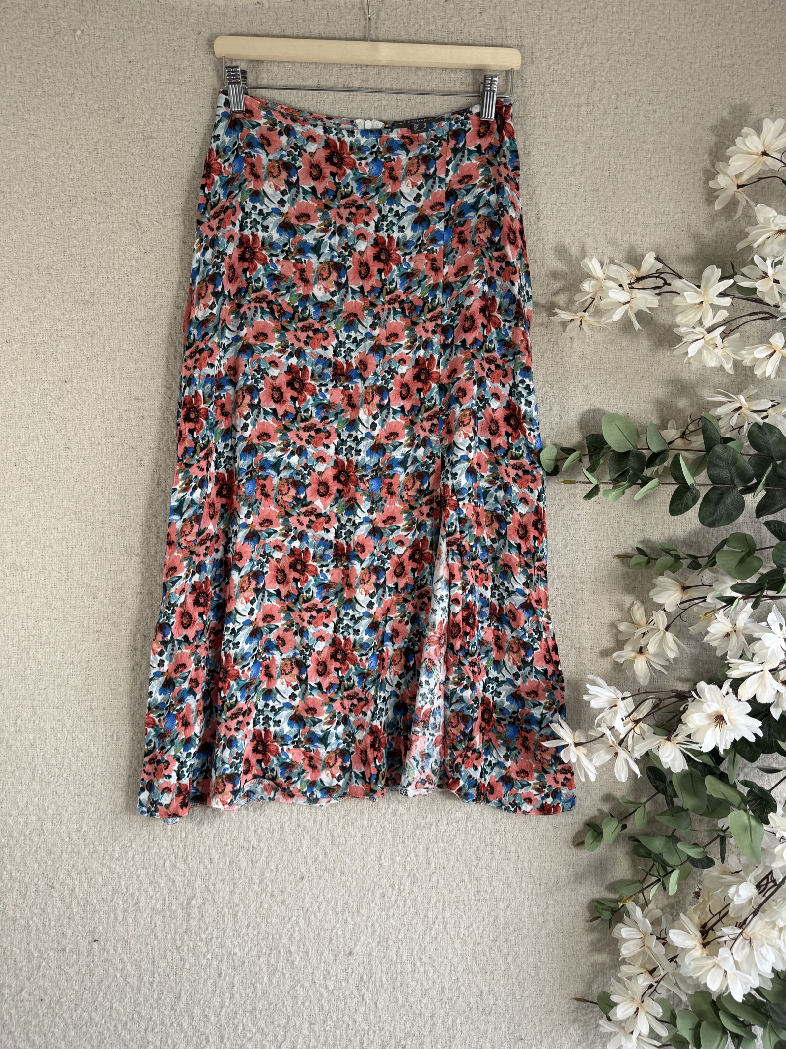 Primark Multi Colour Floral Midi Skirt Size 10 Chic Summer Casual Wear