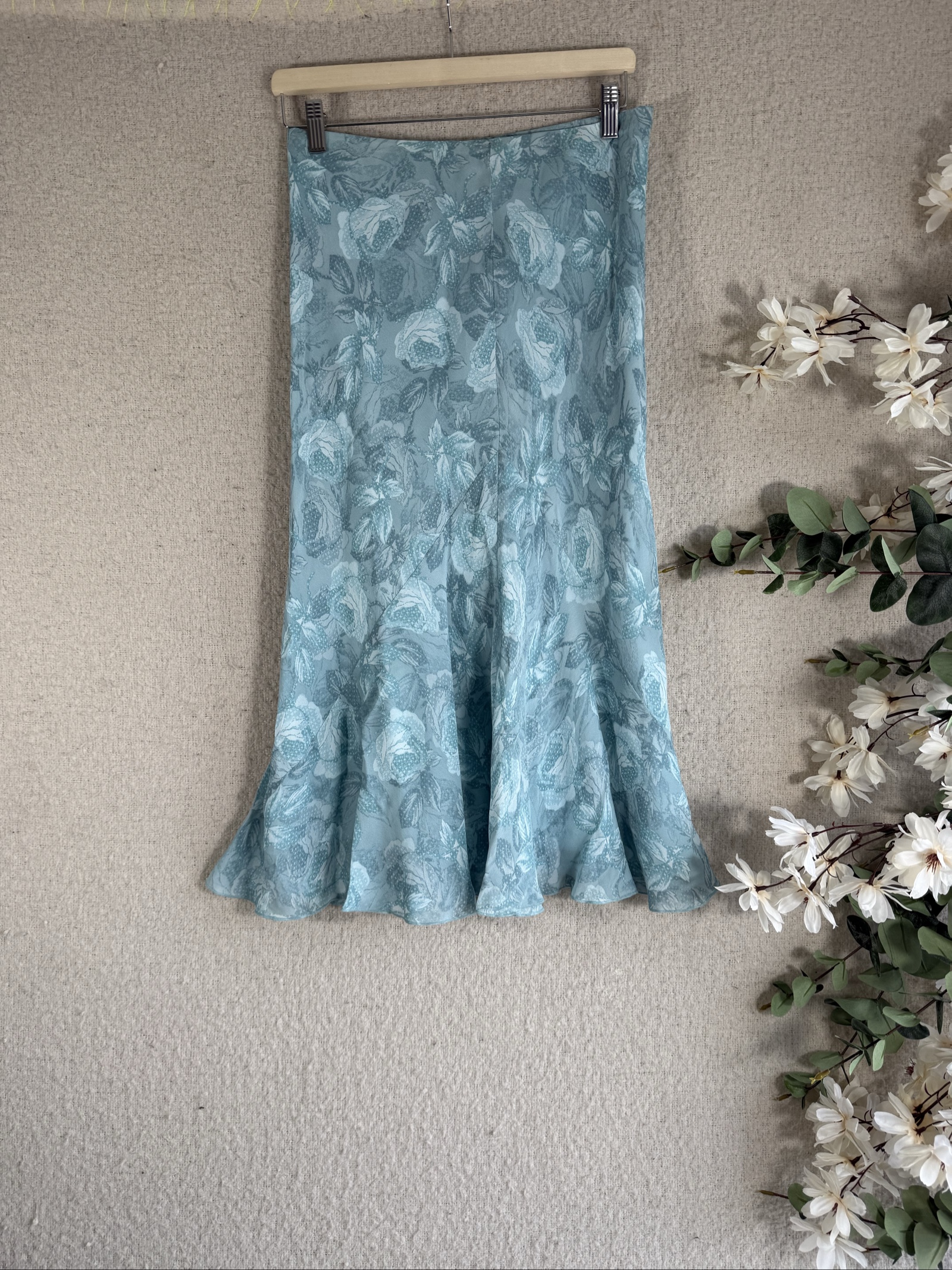 Marks & Spencer Grey Mix Floral Midi Skirt Size 12 Elegant Flared Hem