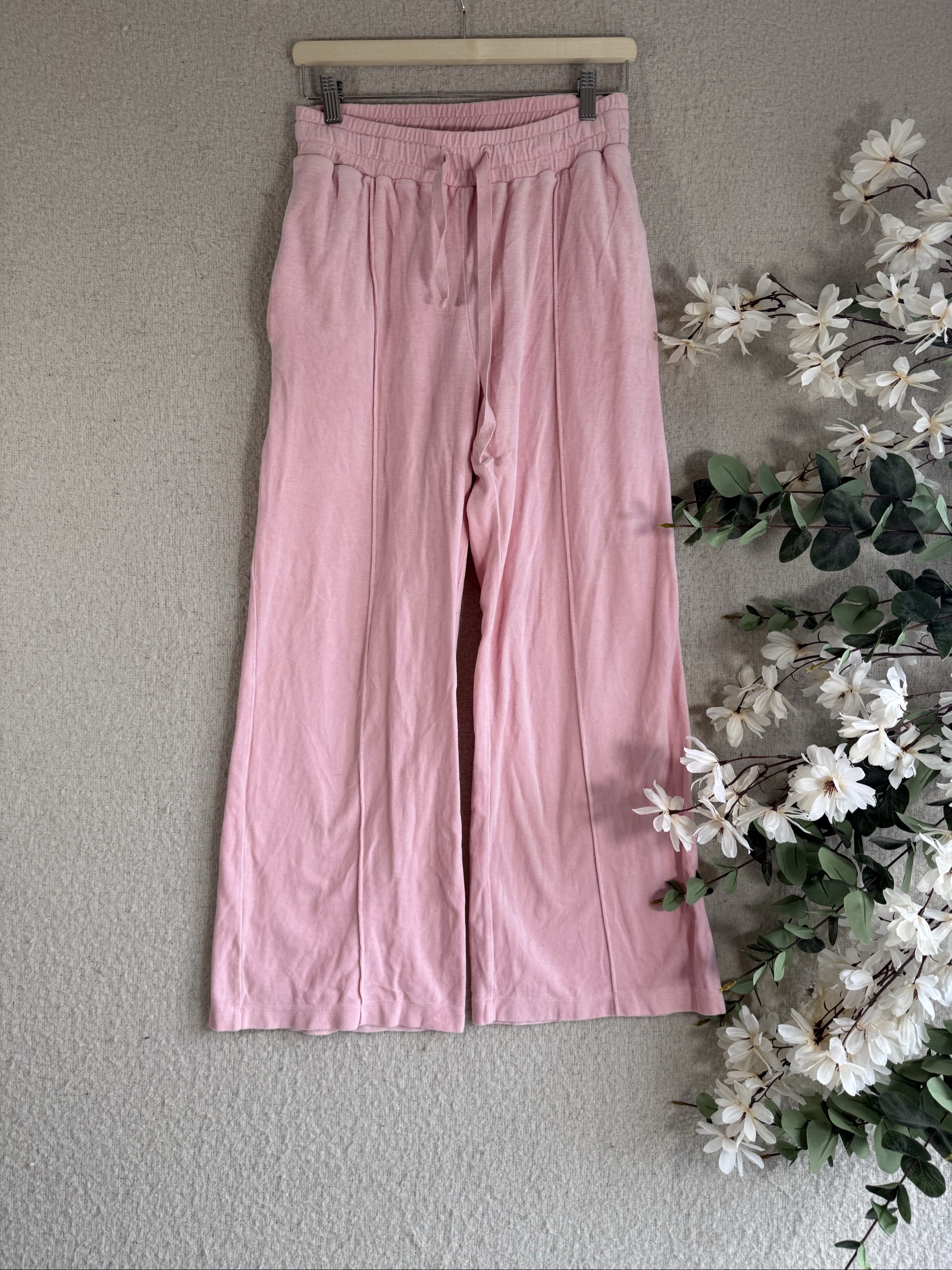 Ghost London Pink Wide Leg Cotton Trousers Size S Casual Lounge Pants