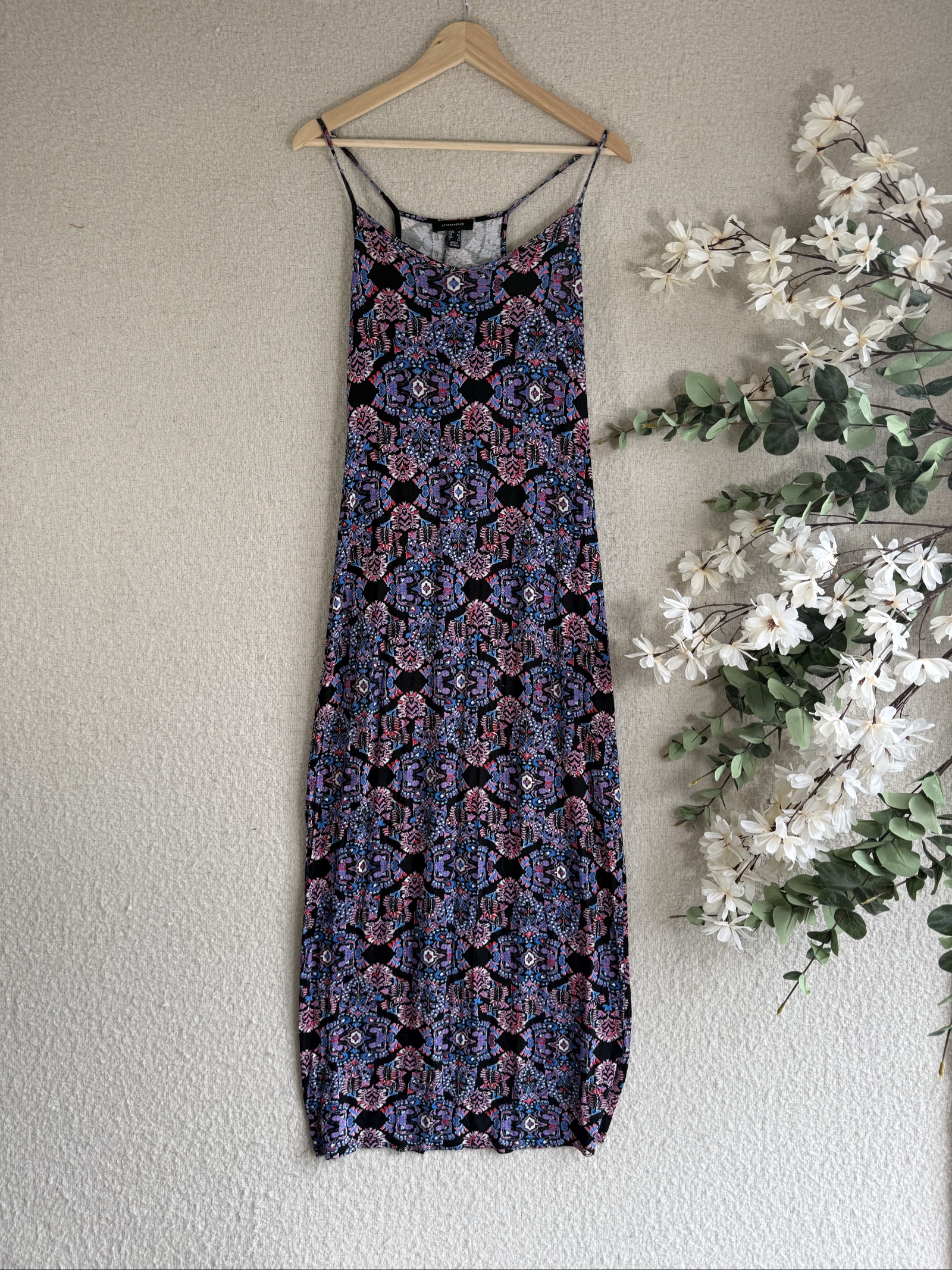 Atmosphere Black & Purple Patterned Maxi Slip Dress Size 16 Casual Summer Style