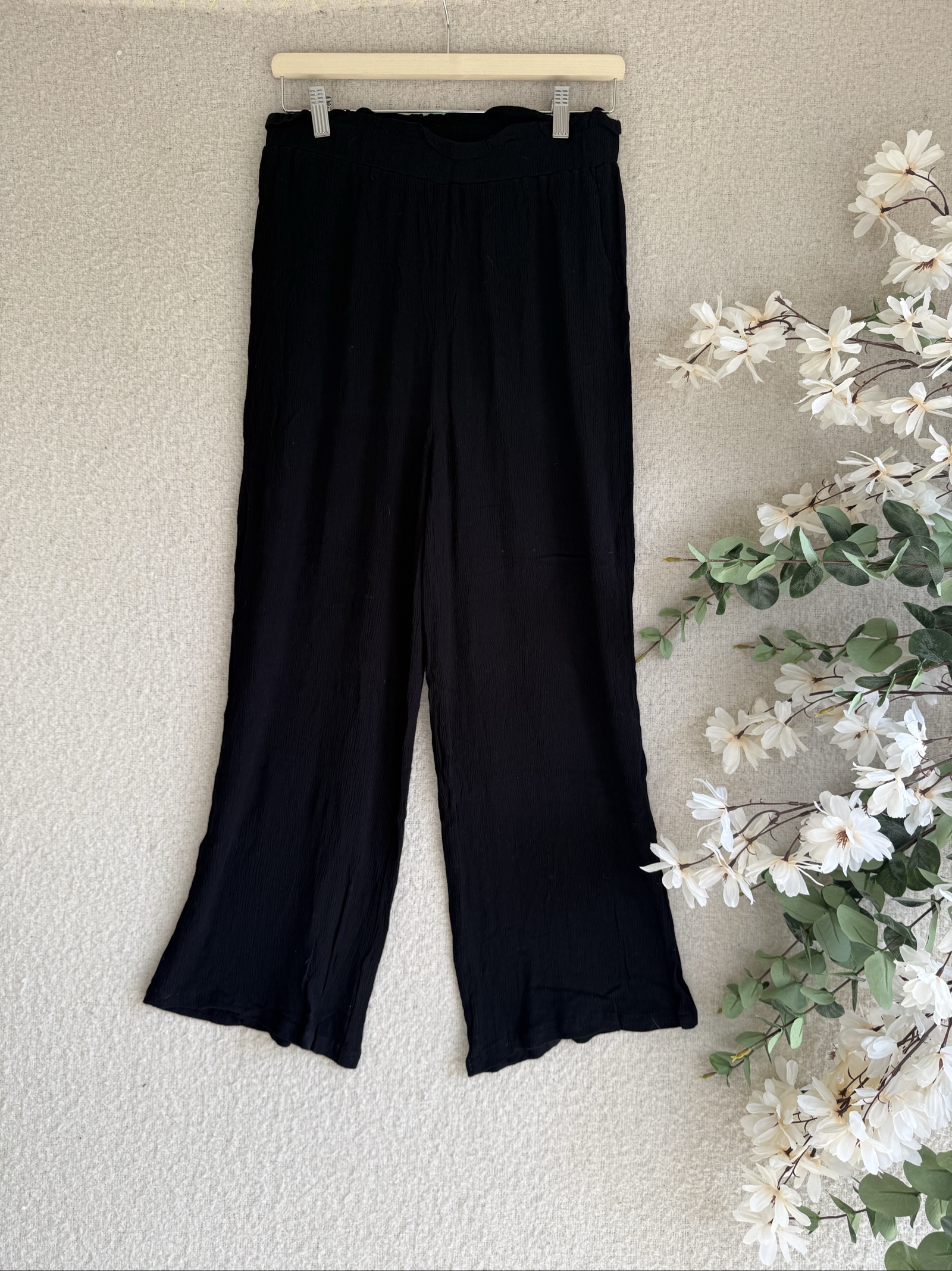 SHEIN Black Wide Leg Trousers Large 40/42 Polyester Comfortable Casual Fit