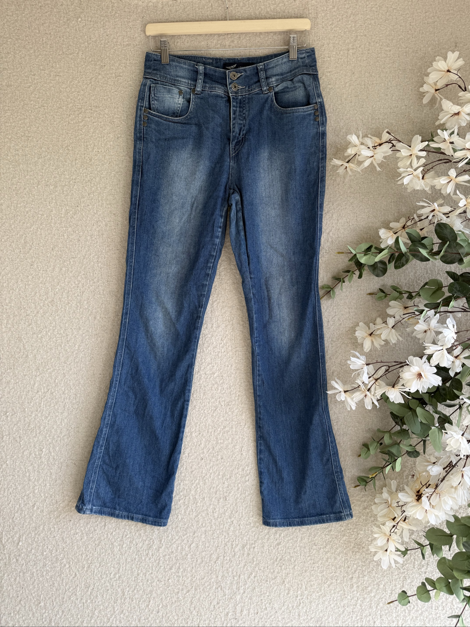 Arizona Blue Denim Flared Jeans Size 12 Classic Fit Stylish Casual Denim