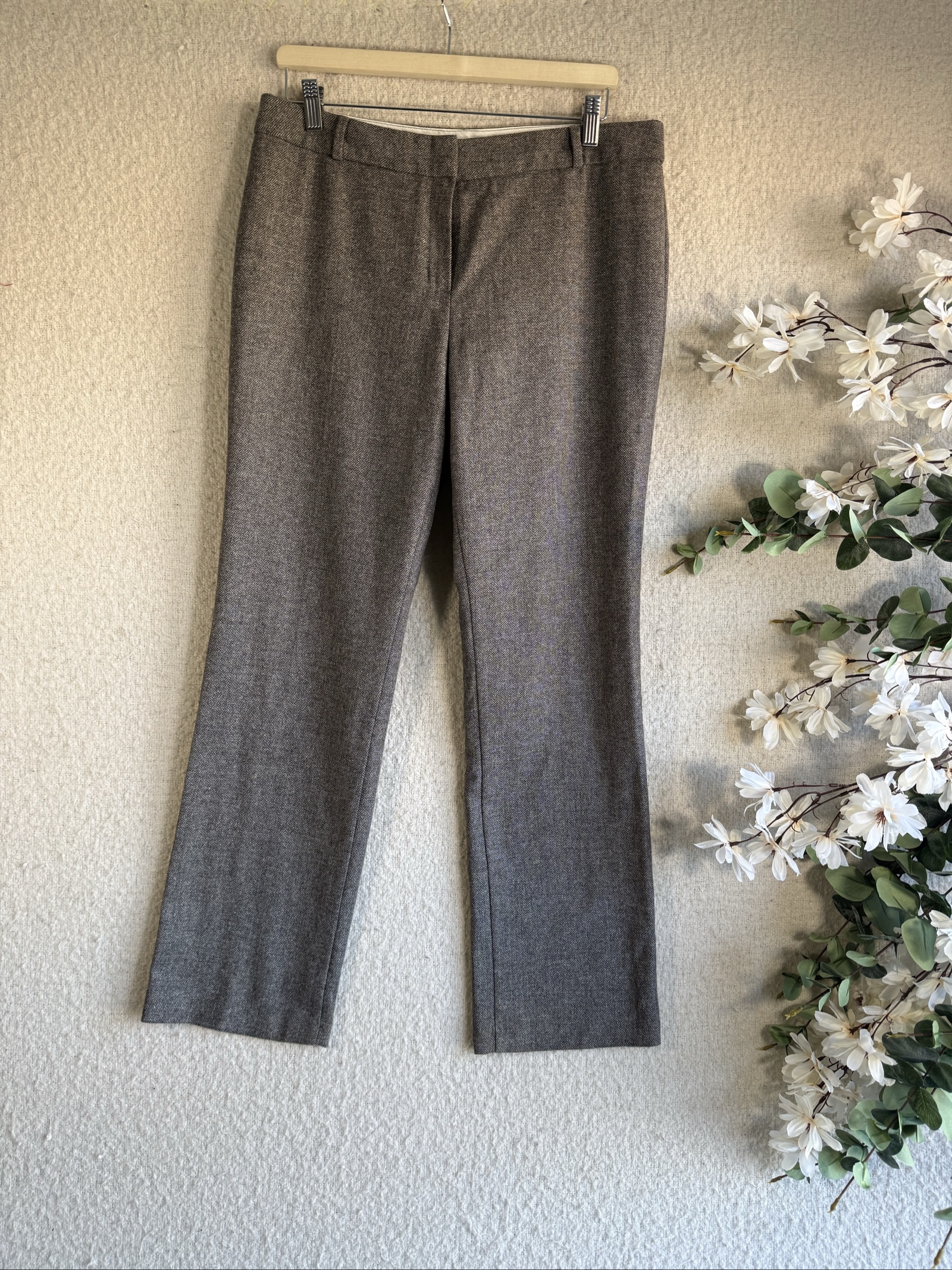 M&S Taupe Mix Wool Rich Classic Tailored Trousers Medium UK 14 Flared Fit