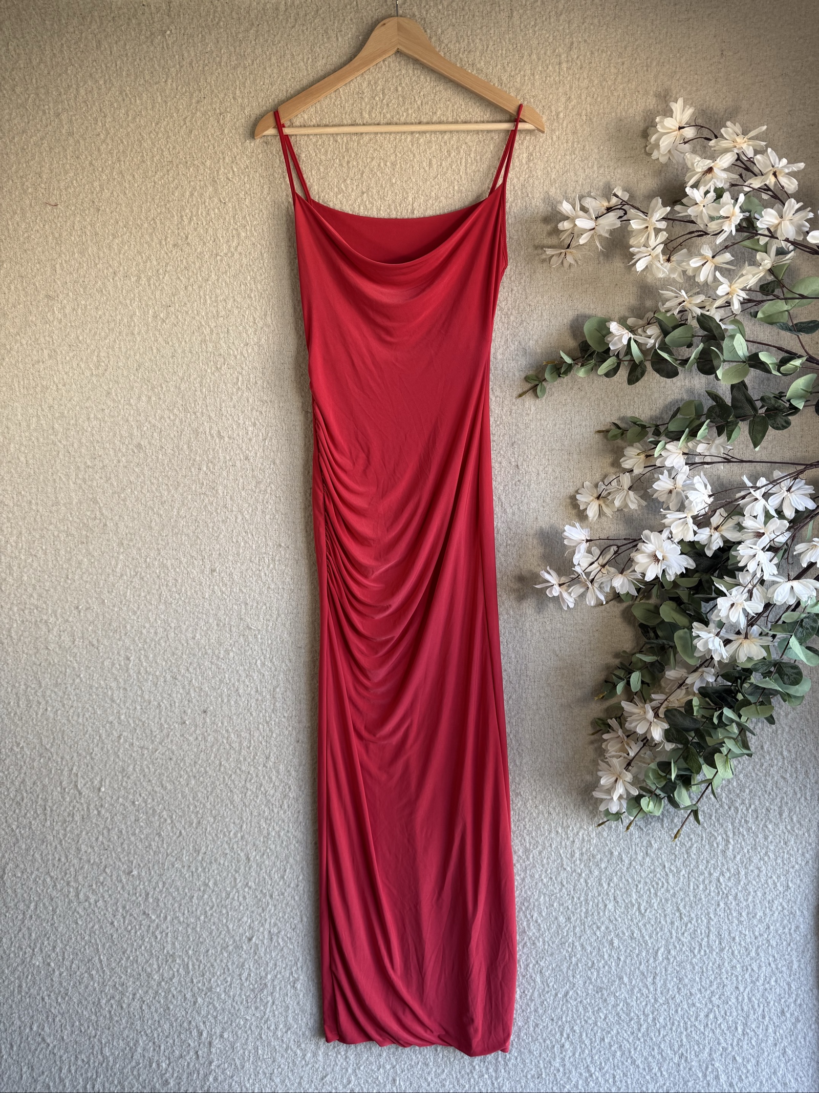 NA-KD Red Spaghetti Strap Draped Maxi Dress Small Stylish Summer Occasion