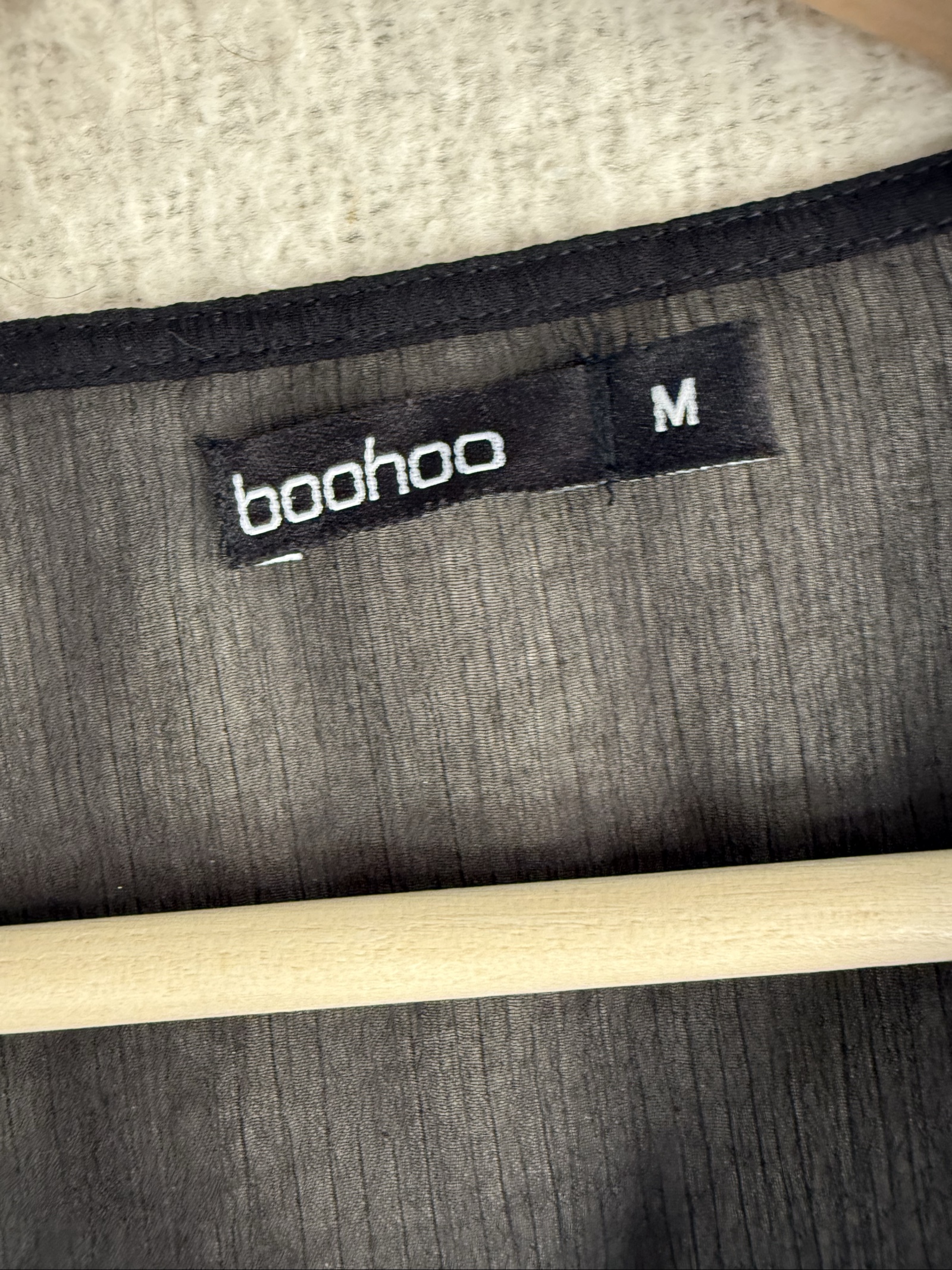 Boohoo Black Sheer Mesh Cropped Top Medium with Bell Sleeves Partywear