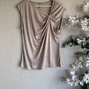 H&M Beige Drape Front Sleeveless Top Large Chic Casual Summer Layered Look