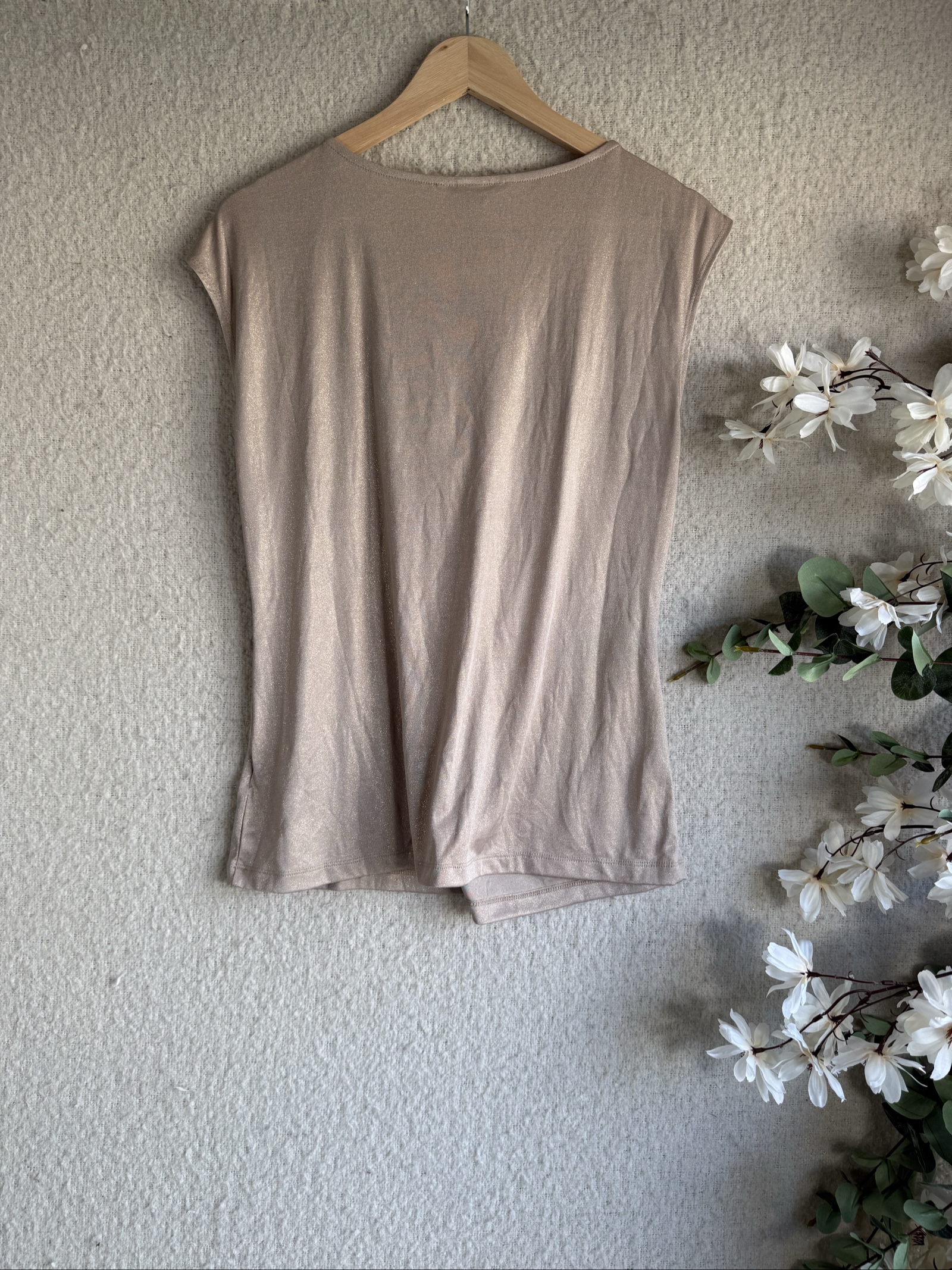 H&M Beige Drape Front Sleeveless Top Large Chic Casual Summer Layered Look