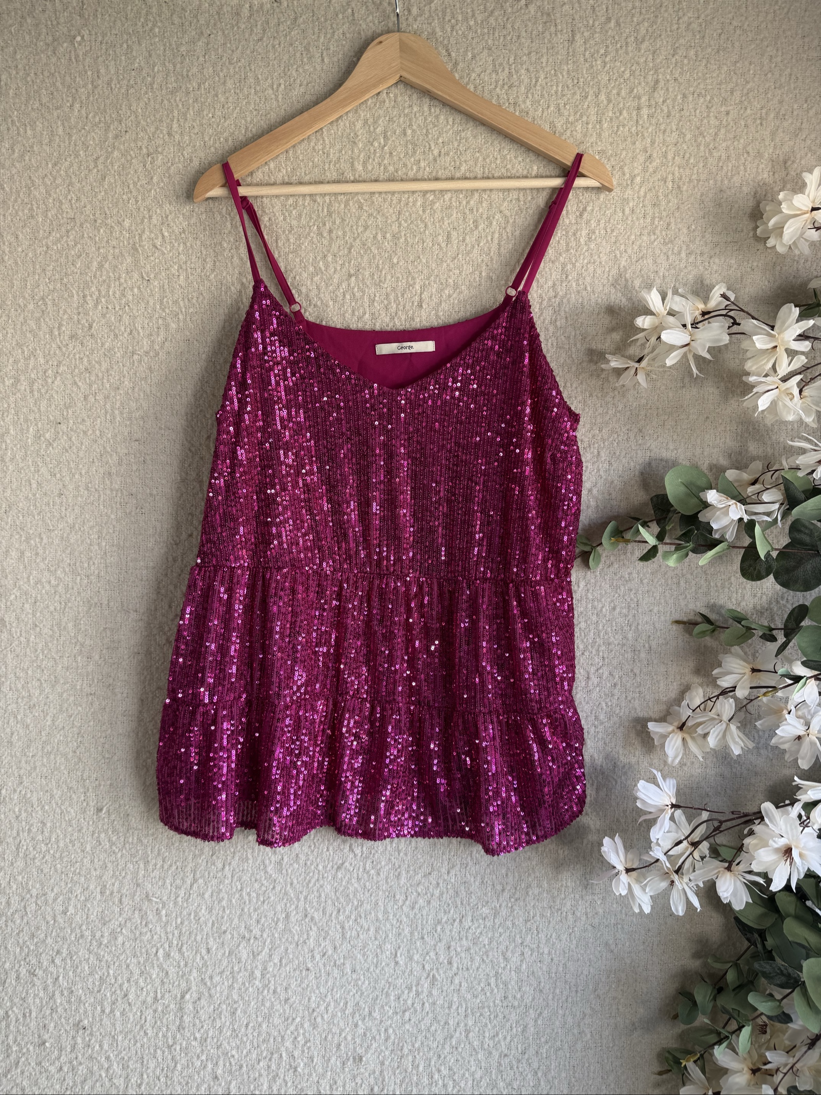 George Pink Sequin Cami Top Size 16 Sleeveless Party Wear Elegant
