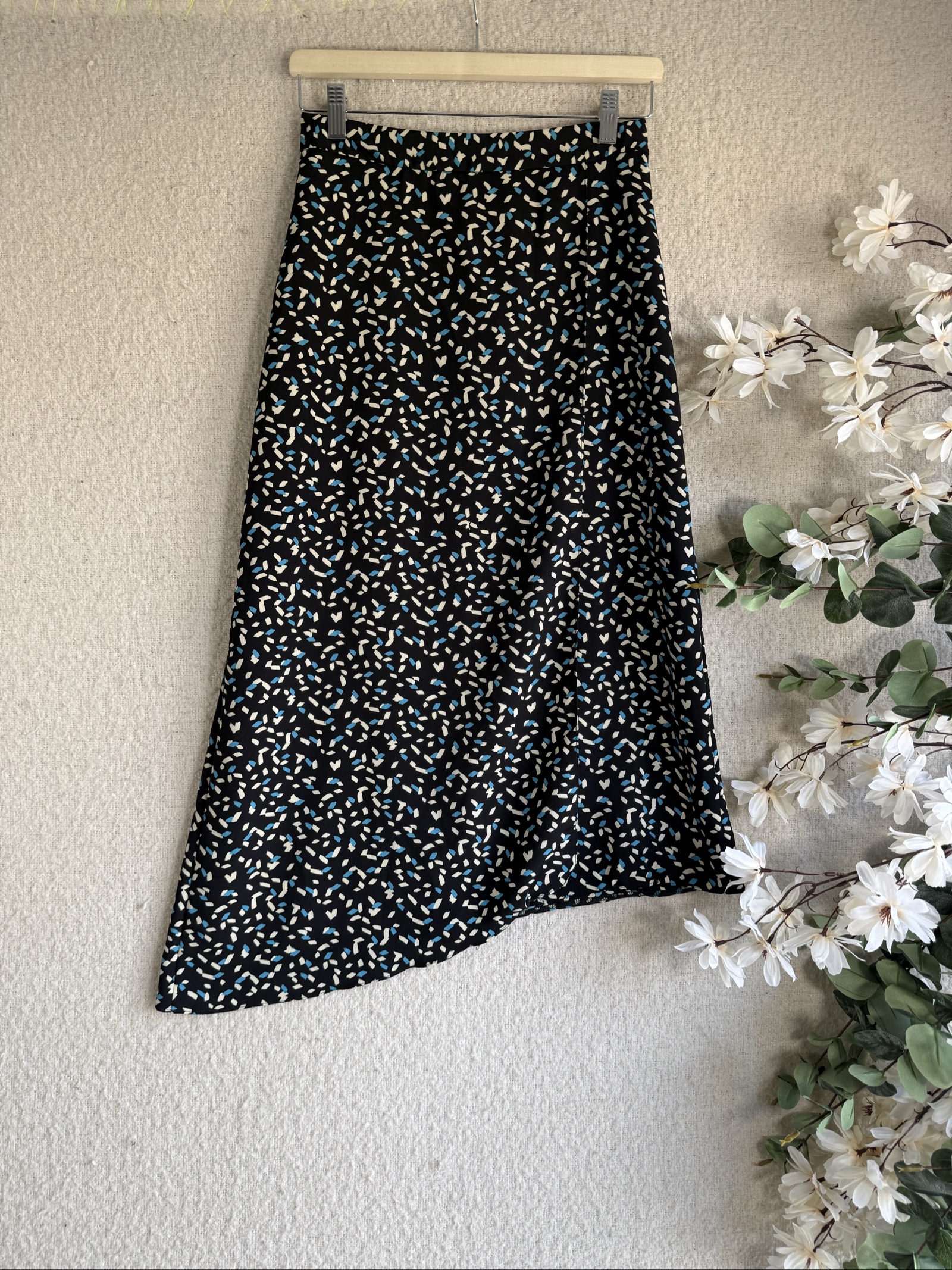 Primark Black & Blue Printed Midi Skirt Size 8 Casual Summer Everyday Wear