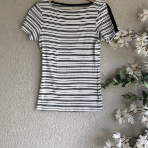 F&F Black & White Striped Ribbed T-Shirt Size 10 Casual Summer Short Sleeve Top