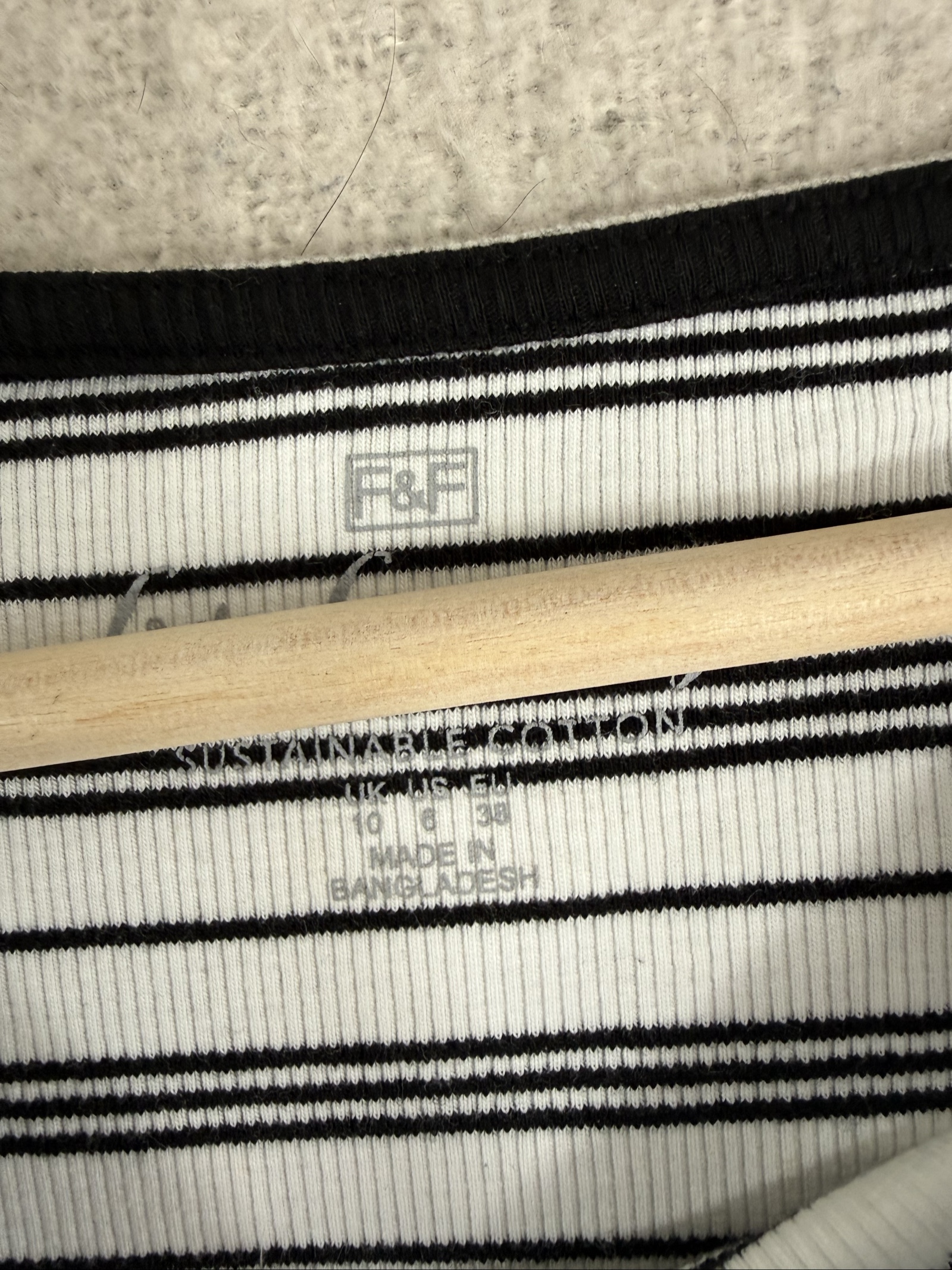 F&F Black & White Striped Ribbed T-Shirt Size 10 Casual Summer Short Sleeve Top