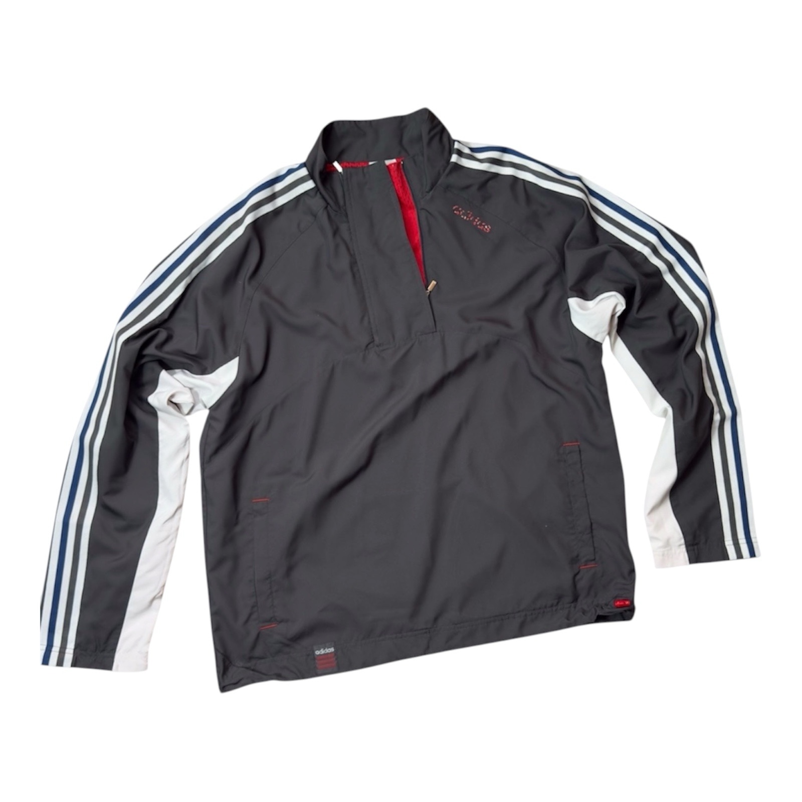 Adidas Black & White Striped Pullover Jacket Medium